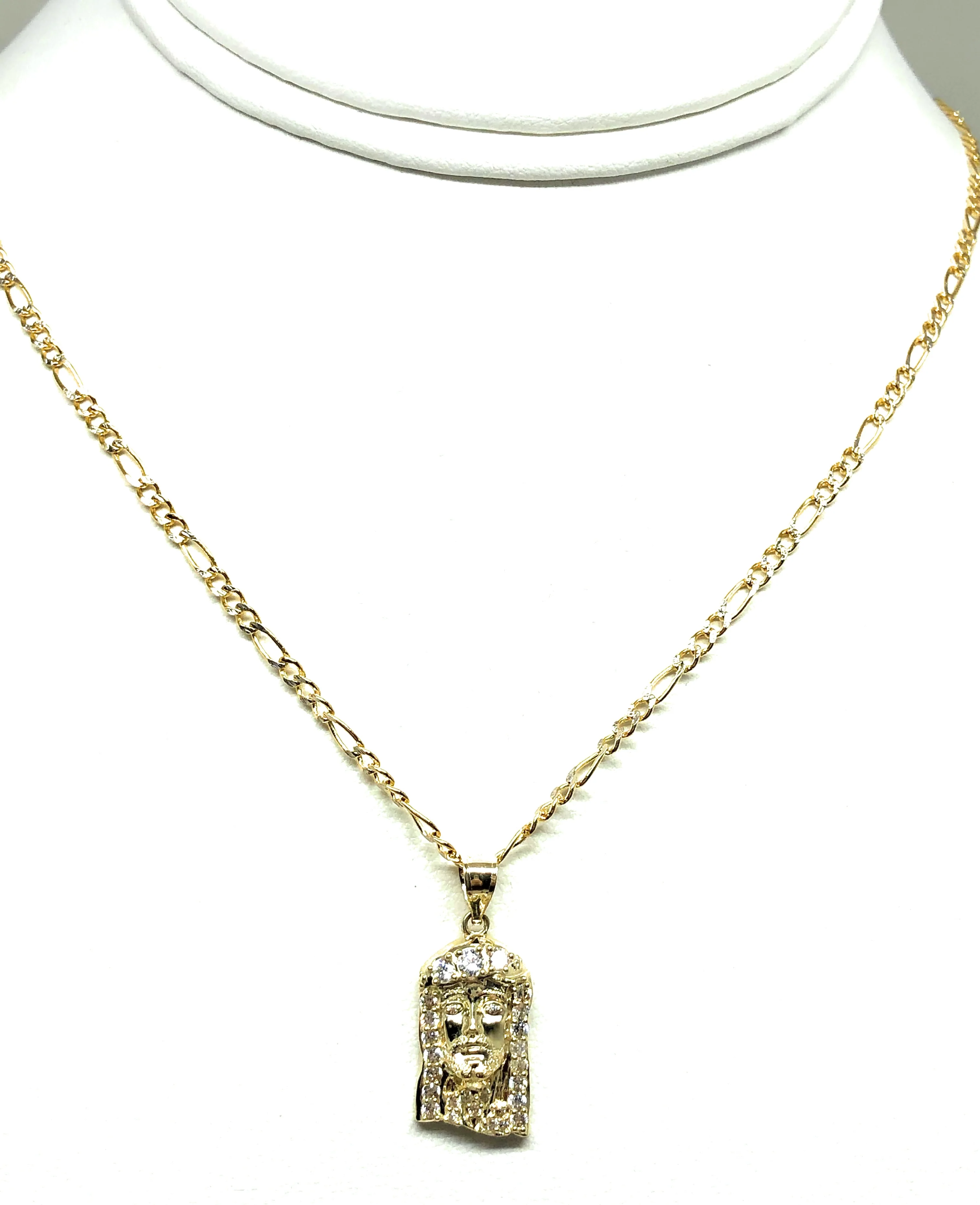 10k Solid Gold Yellow Classic Jesus Face CZ Pendant Necklace (SM, MED) - Image 5
