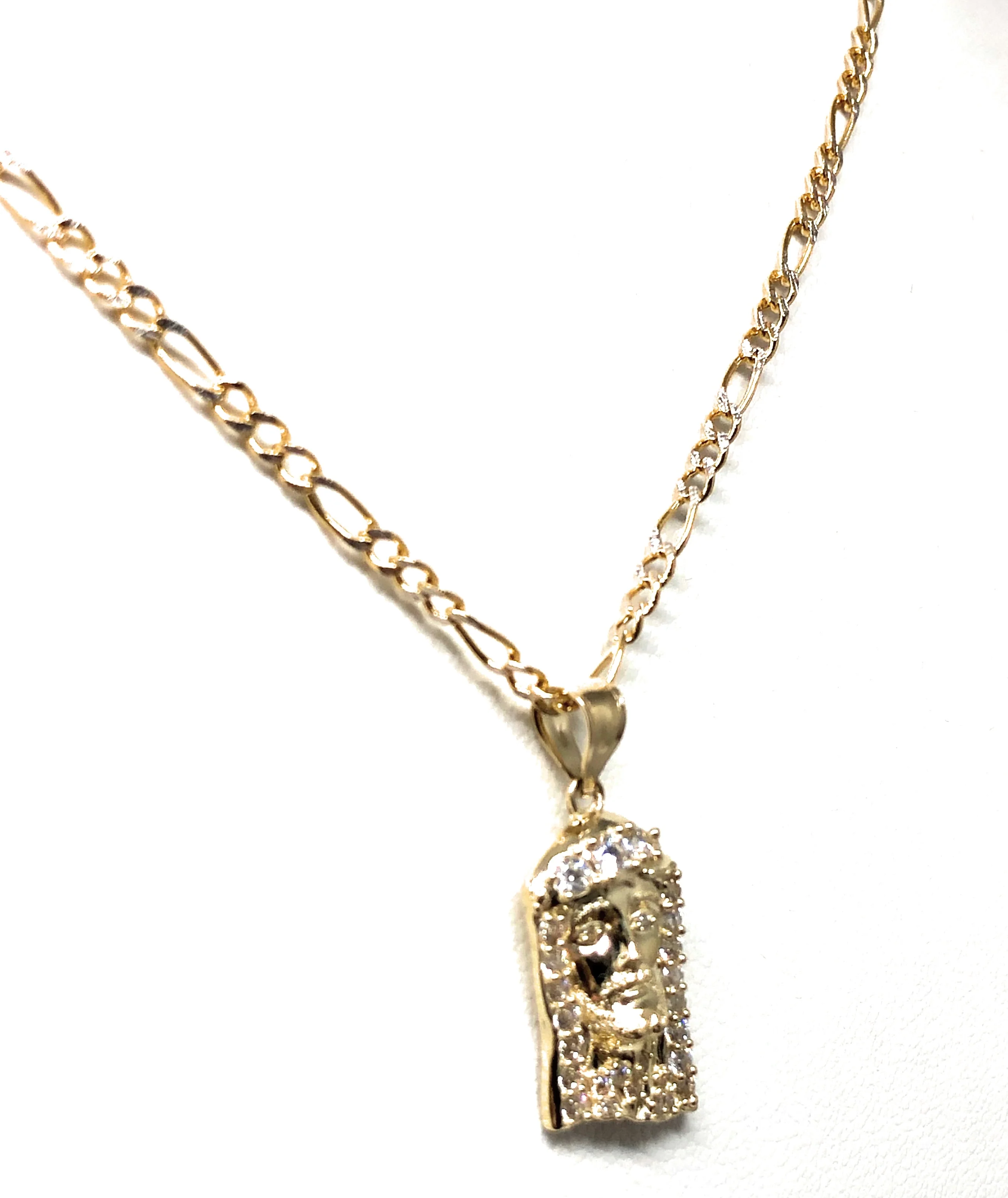 10k Solid Gold Yellow Classic Jesus Face CZ Pendant Necklace (SM, MED) - Image 6