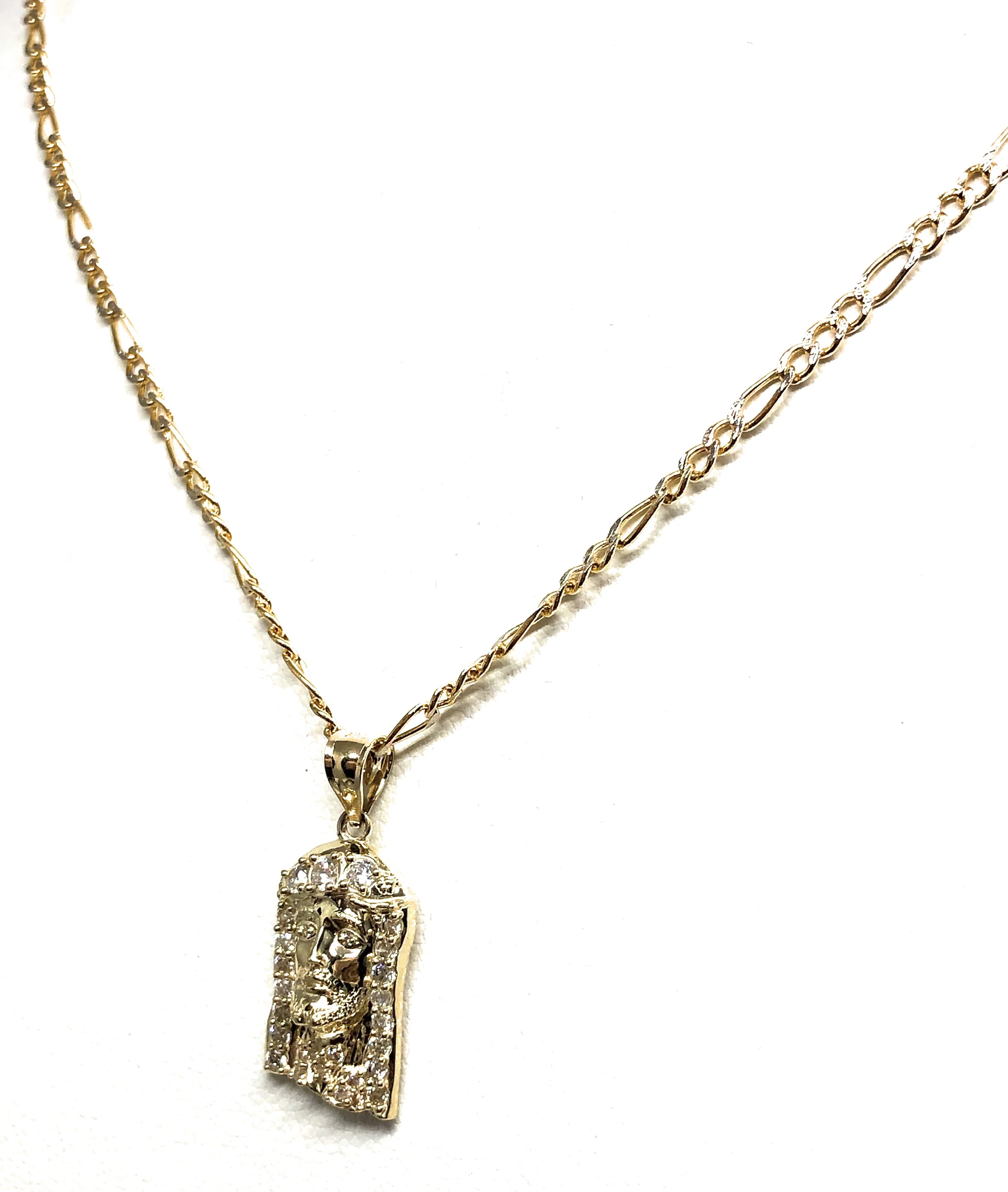 10k Solid Gold Yellow Classic Jesus Face CZ Pendant Necklace (SM, MED) - Image 7