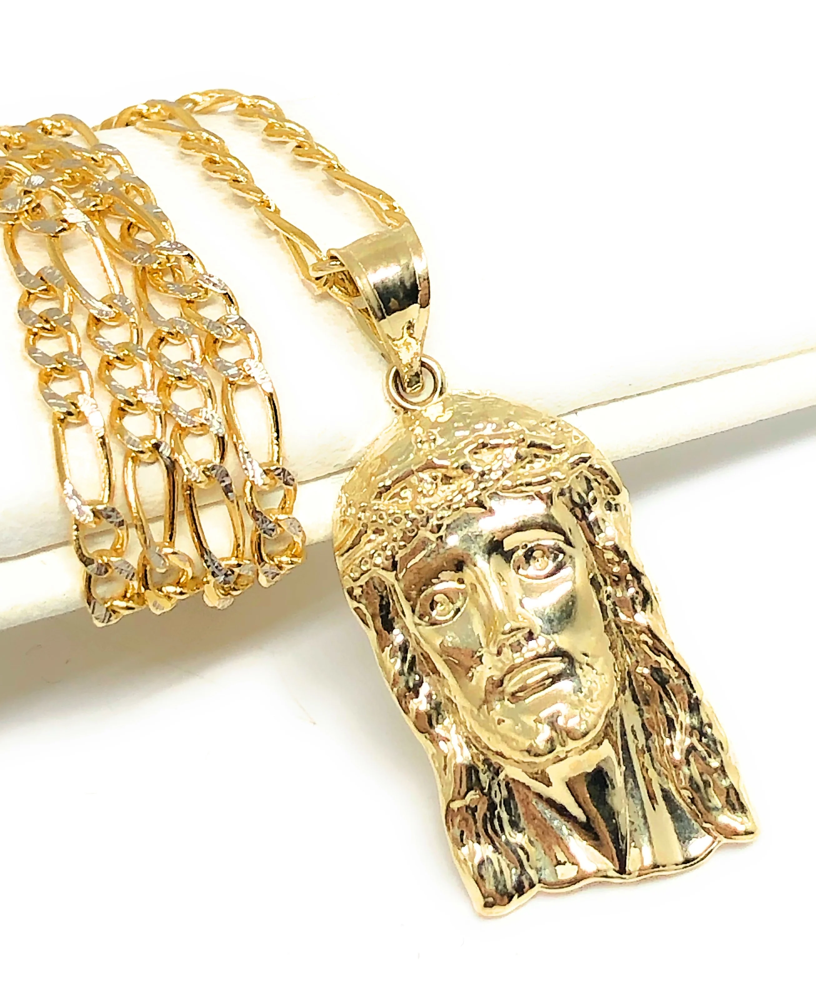 10k Solid Gold Yellow Classic Jesus Face Pendant Necklace (XS, SM, MED, LG, XL) - Image 4