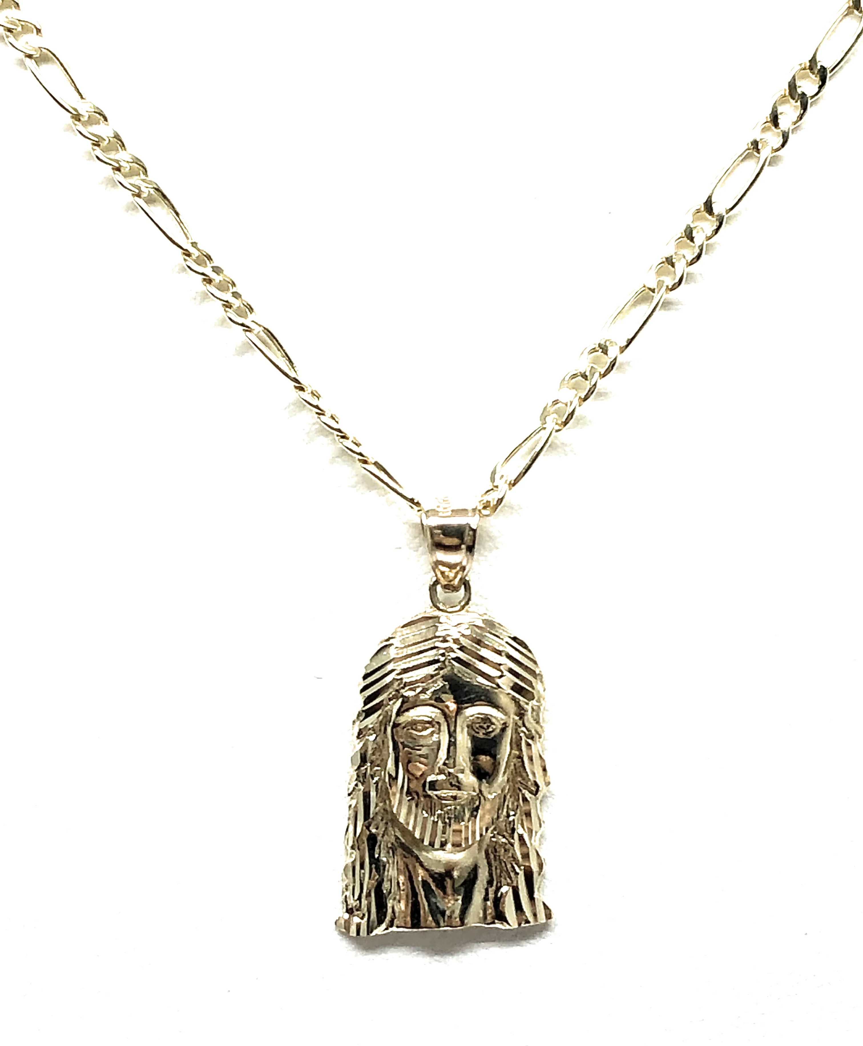 10k Solid Gold Yellow Classic Jesus Face Pendant Necklace (LG, MED, SM) - Image 4