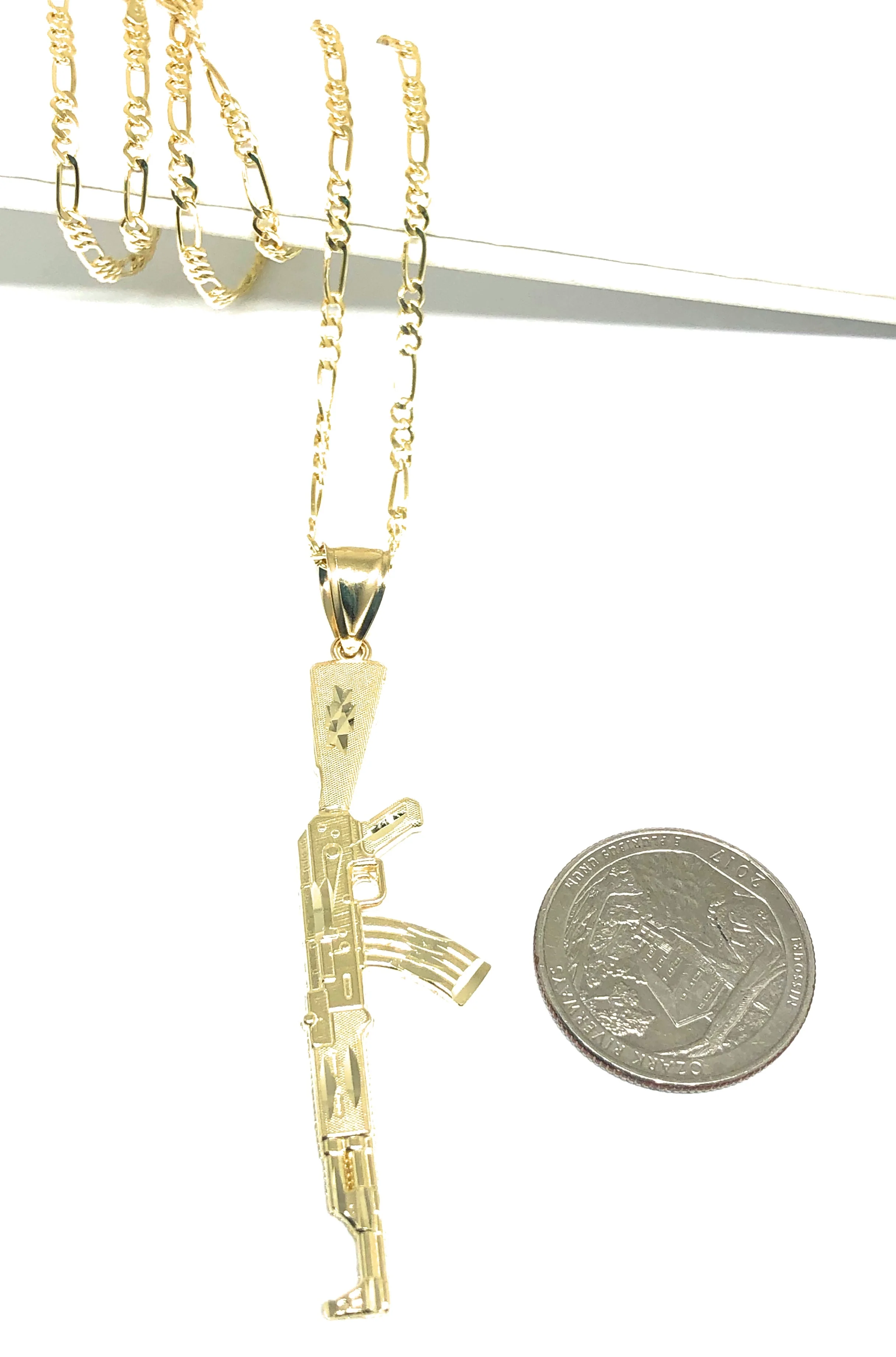 10k Solid Gold Yellow Classic Machine Gun AK-47 Detailed Pendant Necklace - Image 2