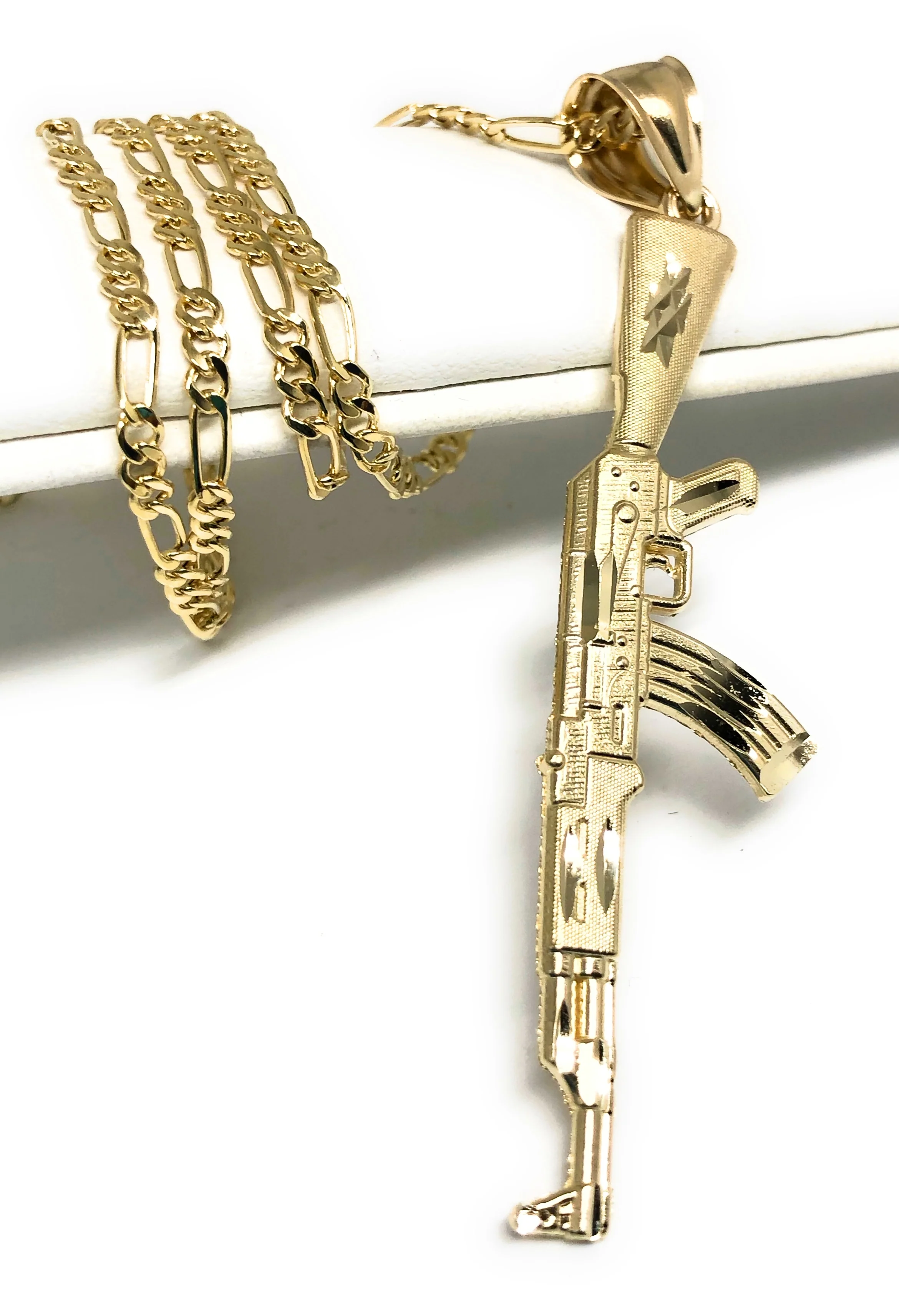 10k Solid Gold Yellow Classic Machine Gun AK-47 Detailed Pendant Necklace - Image 3