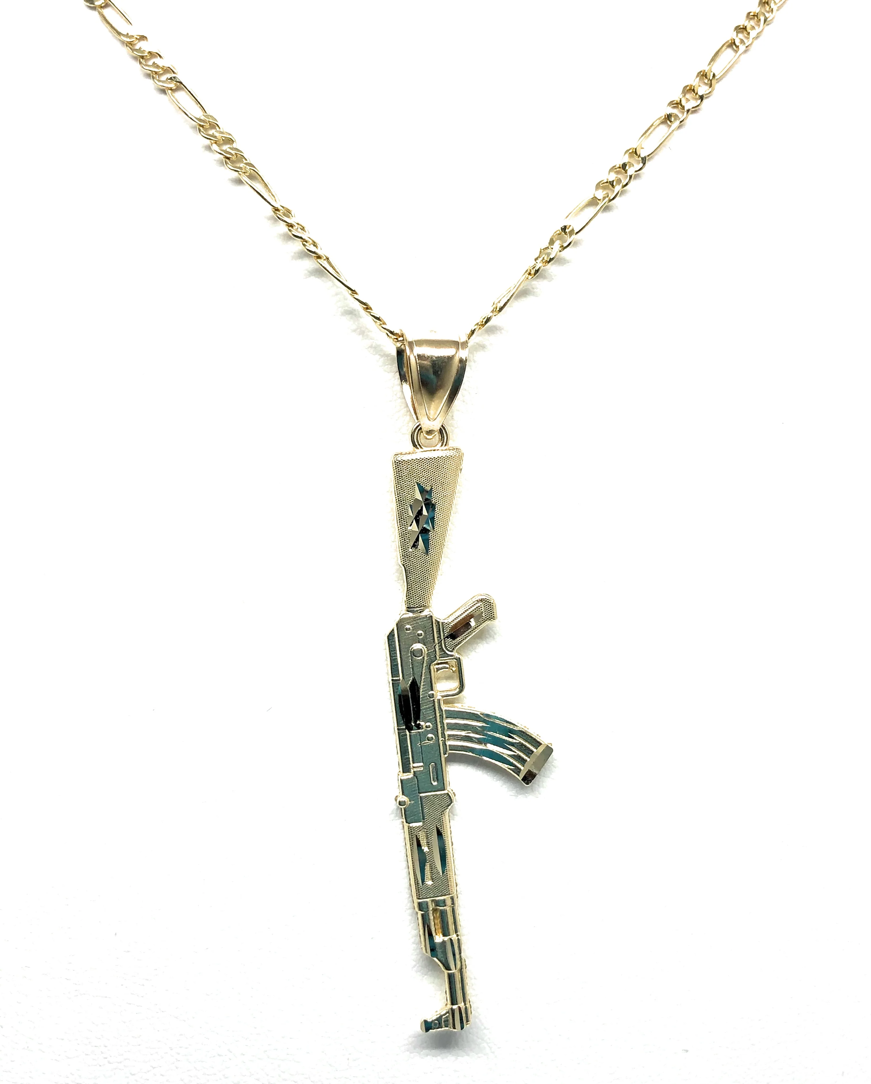 10k Solid Gold Yellow Classic Machine Gun AK-47 Detailed Pendant Necklace - Image 4
