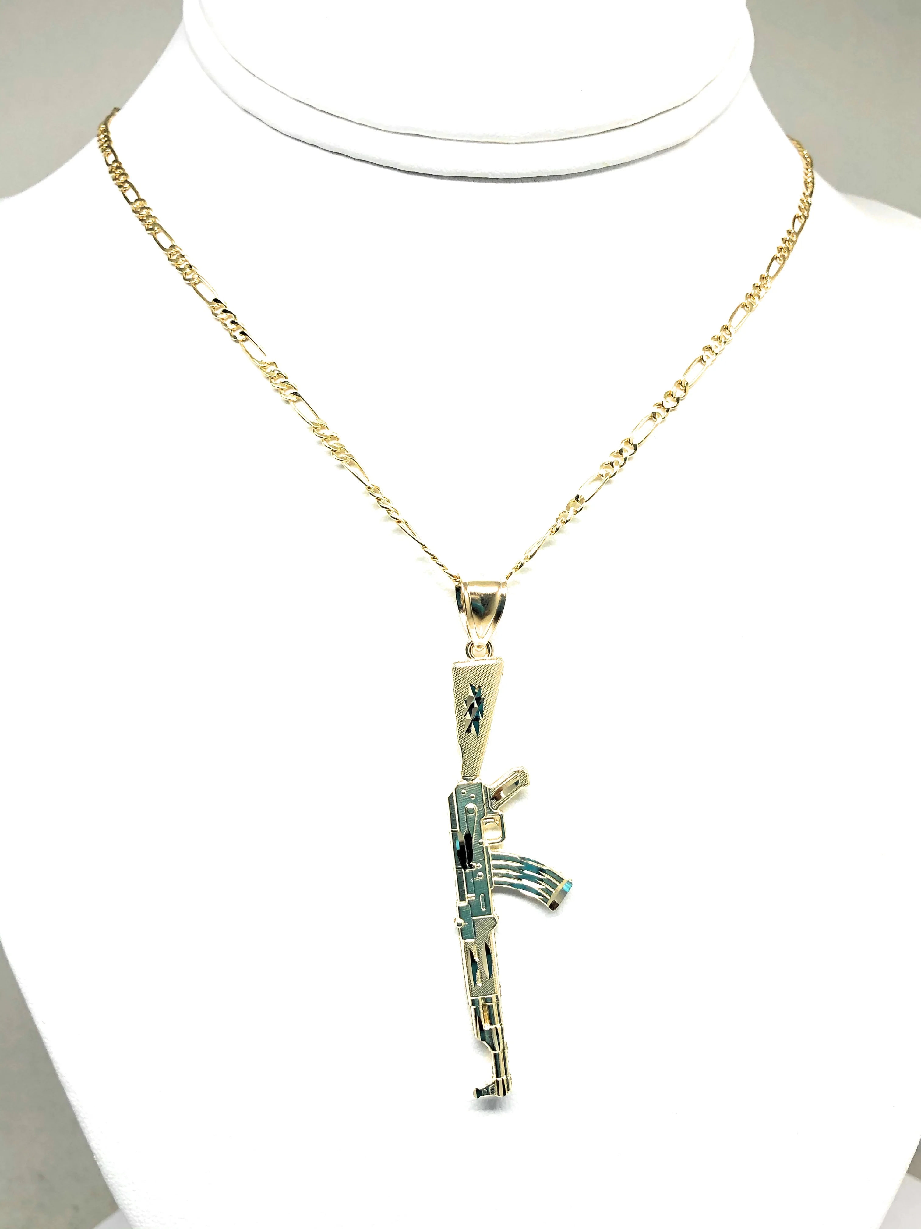 10k Solid Gold Yellow Classic Machine Gun AK-47 Detailed Pendant Necklace - Image 5