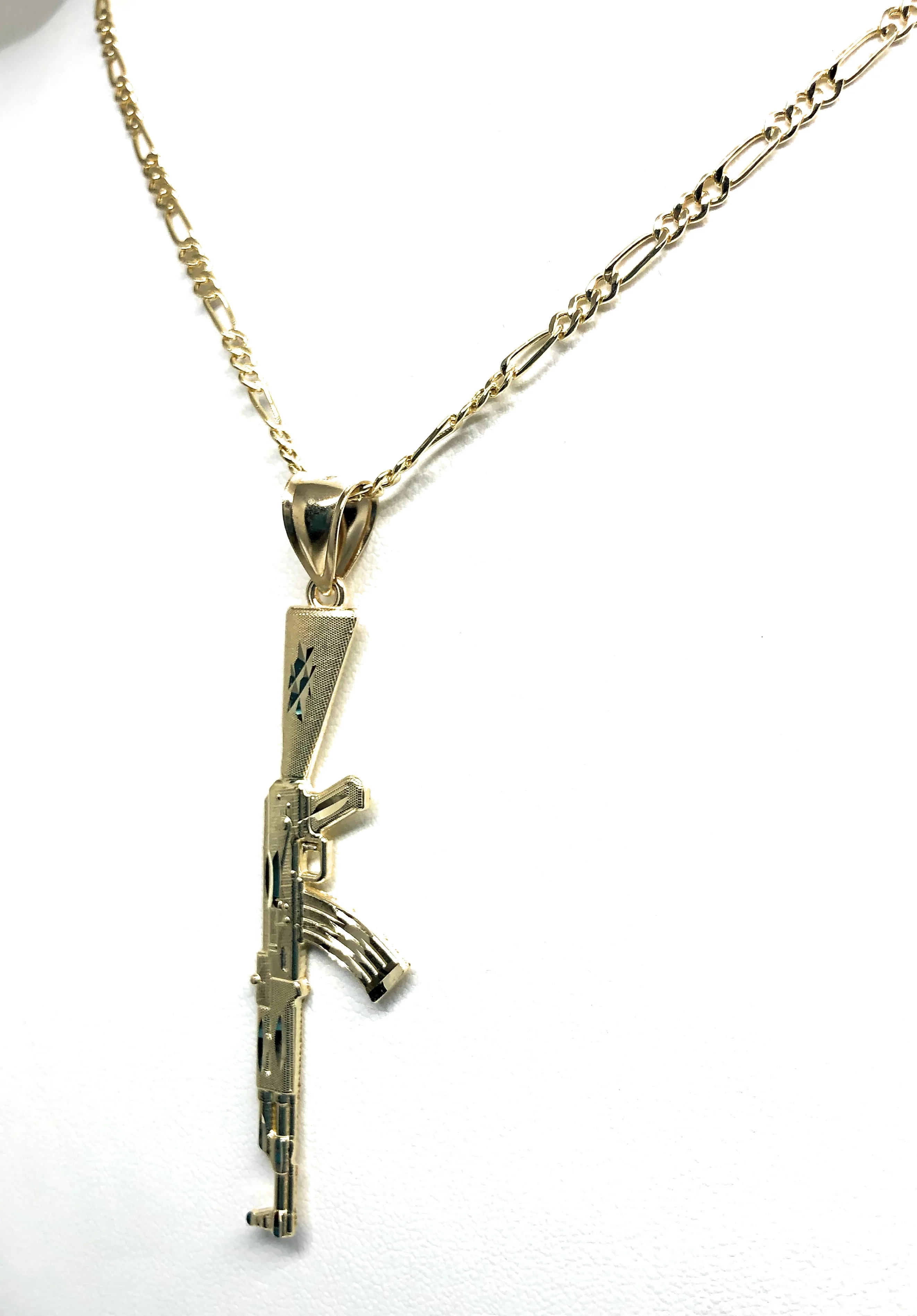 10k Solid Gold Yellow Classic Machine Gun AK-47 Detailed Pendant Necklace - Image 6
