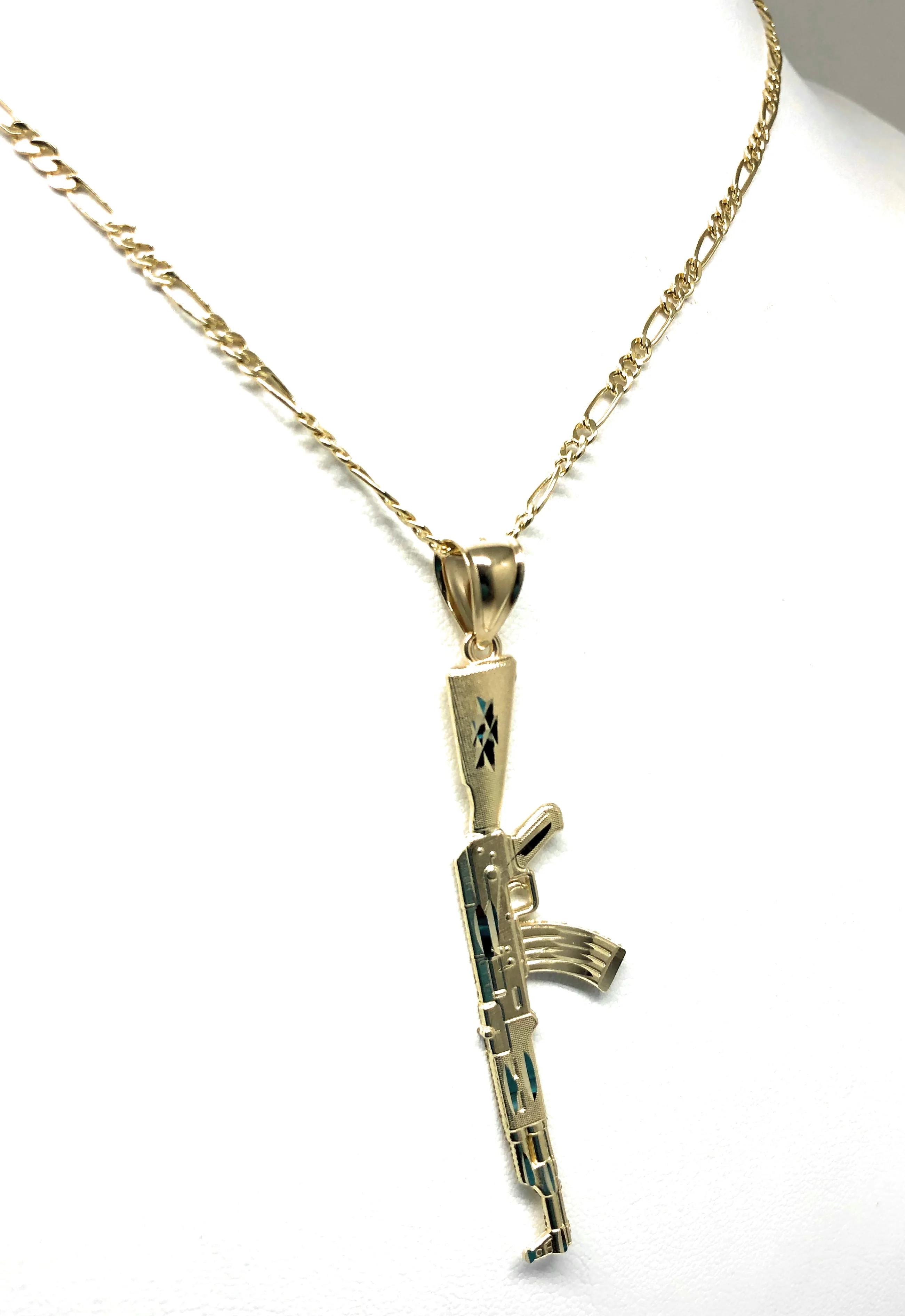 10k Solid Gold Yellow Classic Machine Gun AK-47 Detailed Pendant Necklace - Image 7