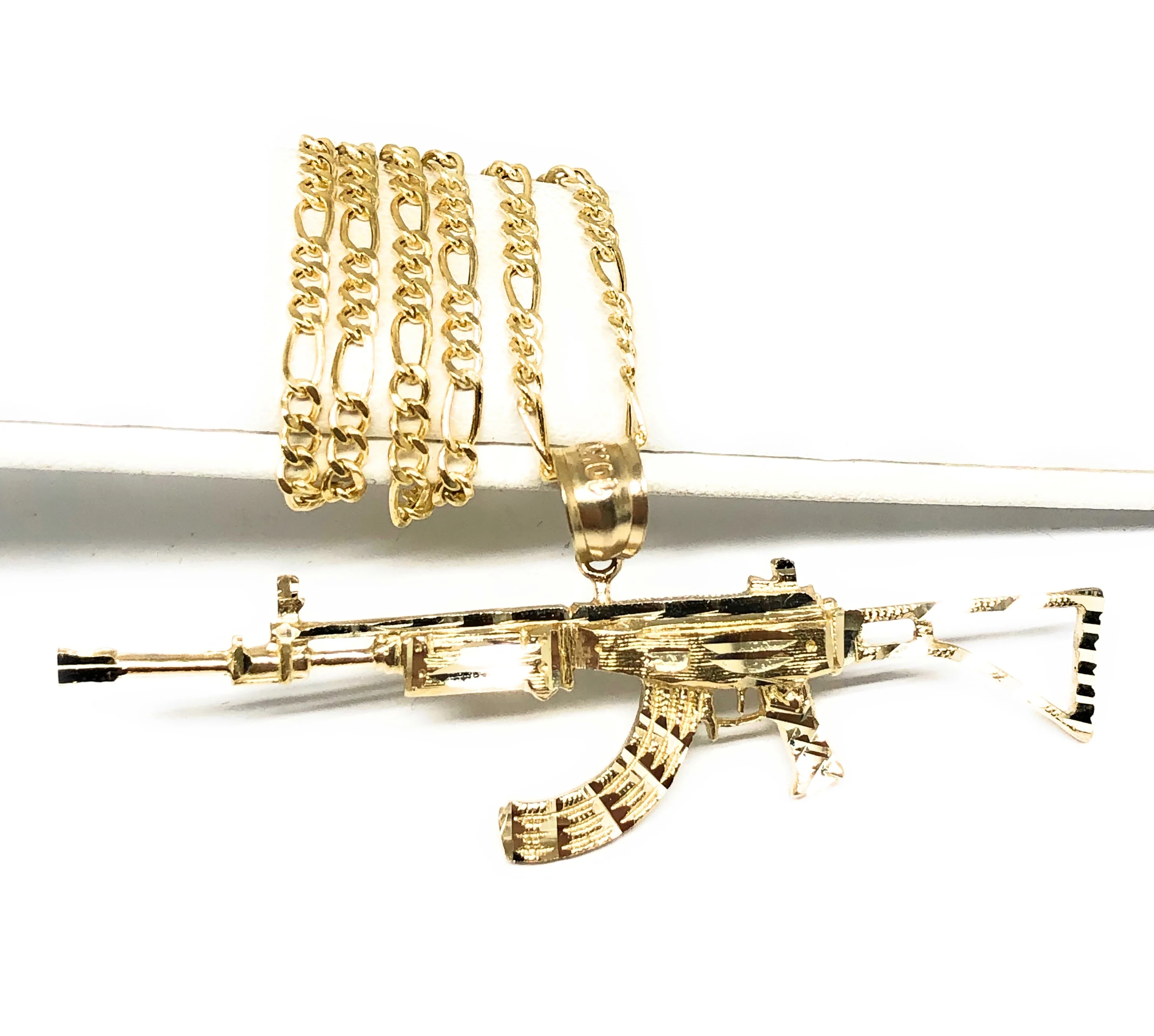 10k Solid Gold Yellow Classic Machine Gun AK-47 Pendant Necklace - Image 3