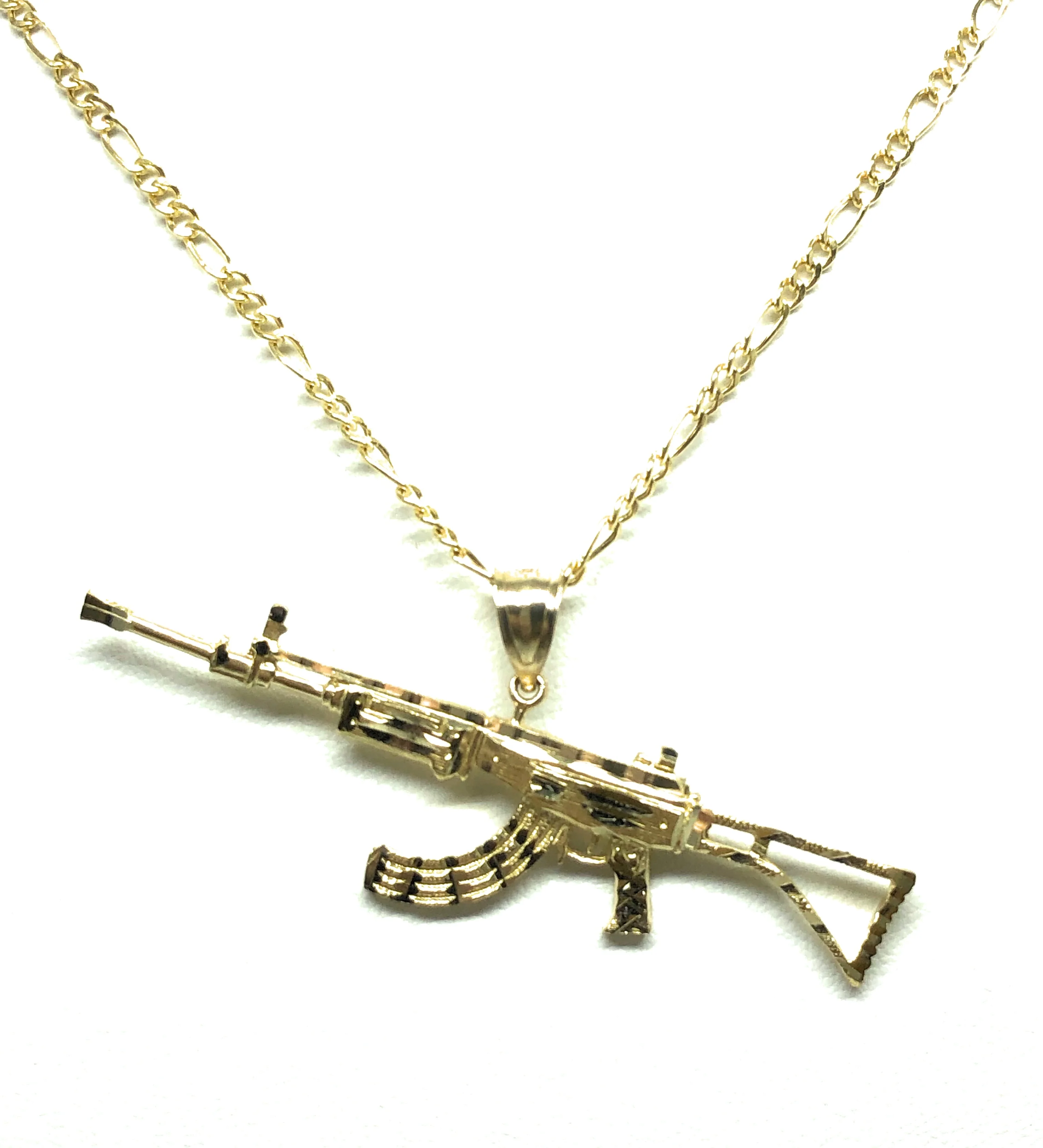 10k Solid Gold Yellow Classic Machine Gun AK-47 Pendant Necklace - Image 4