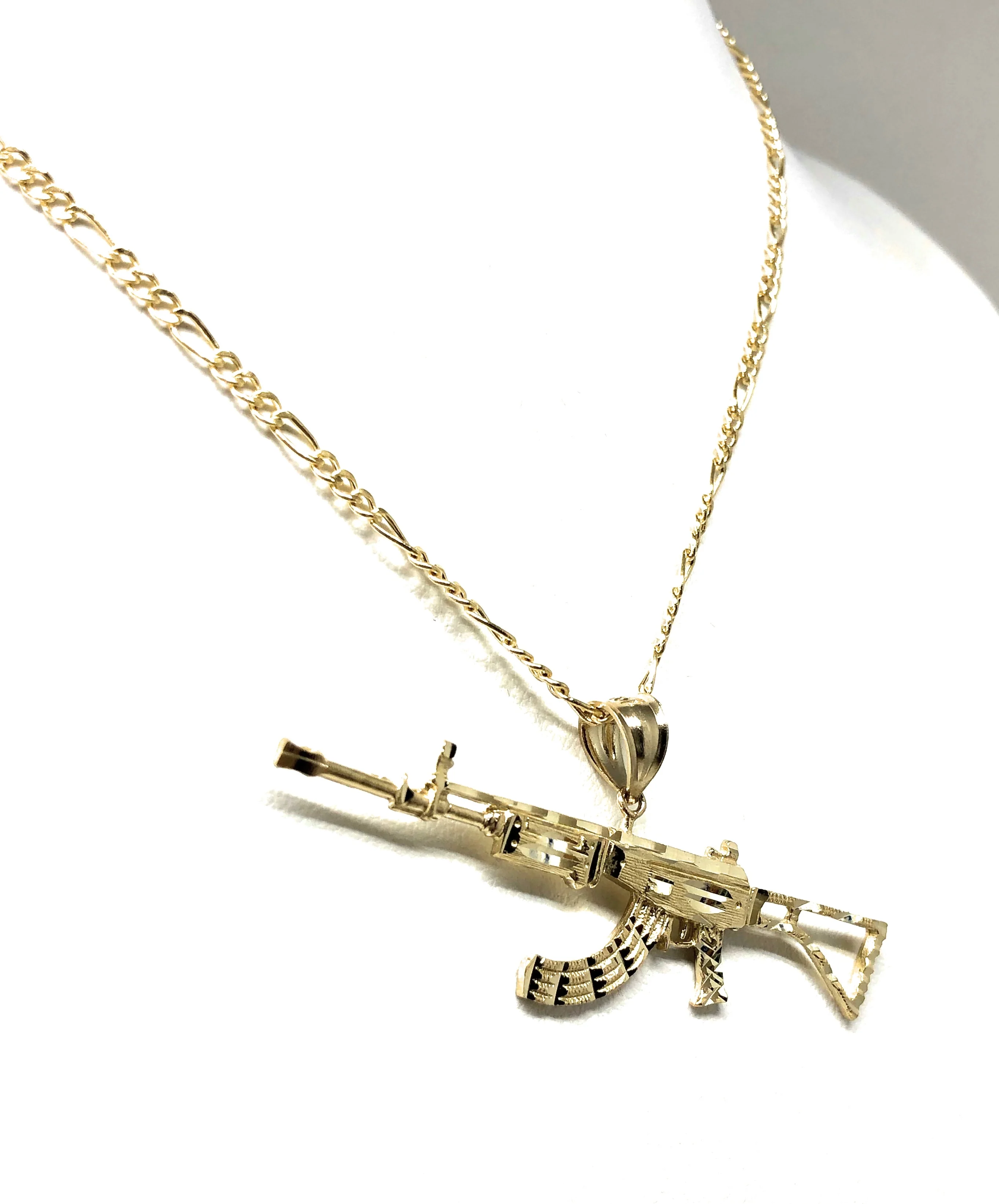 10k Solid Gold Yellow Classic Machine Gun AK-47 Pendant Necklace - Image 6