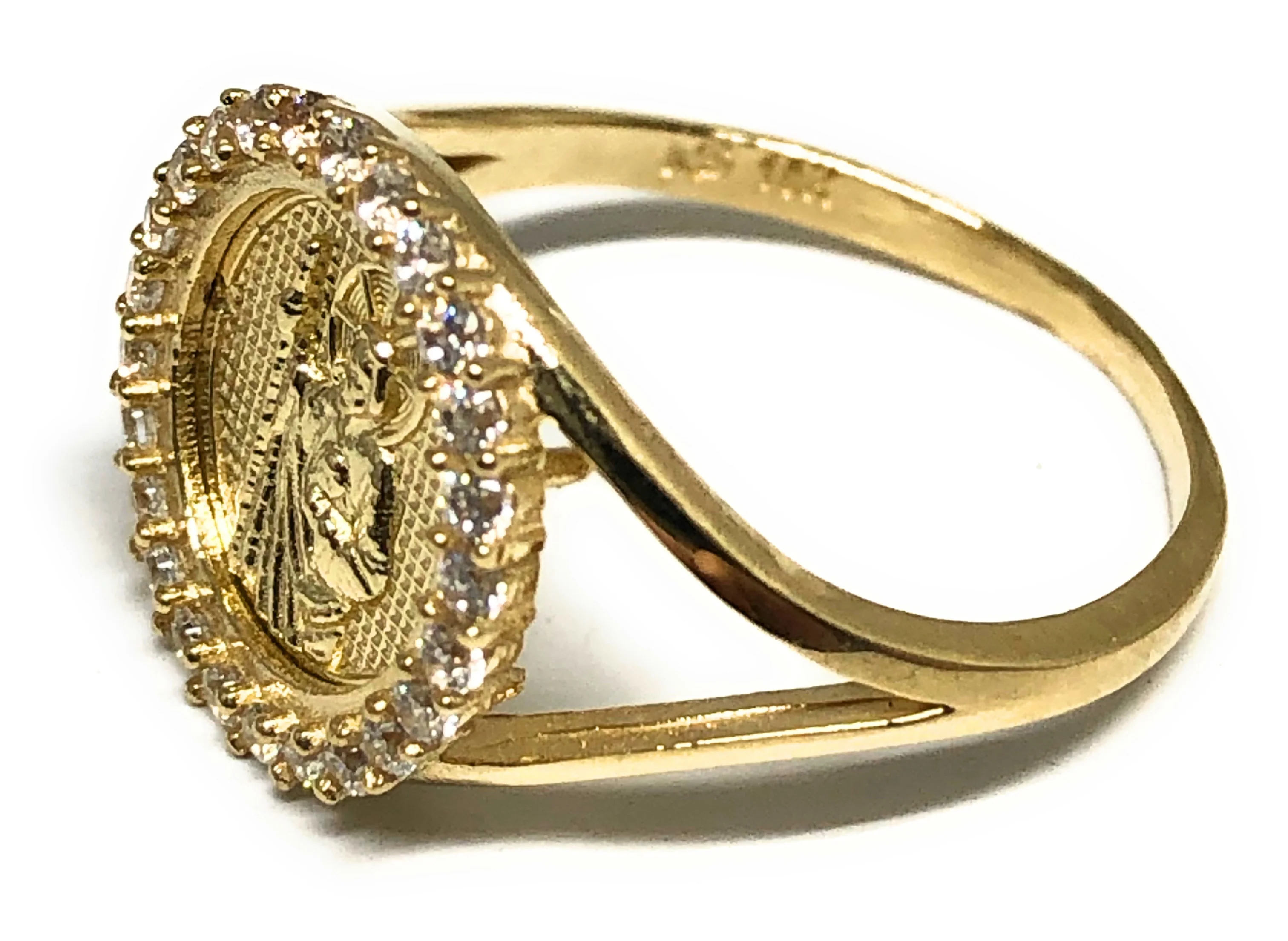 10k Solid Gold Yellow Classic Saan Judas Signet CZ Ring - Image 2