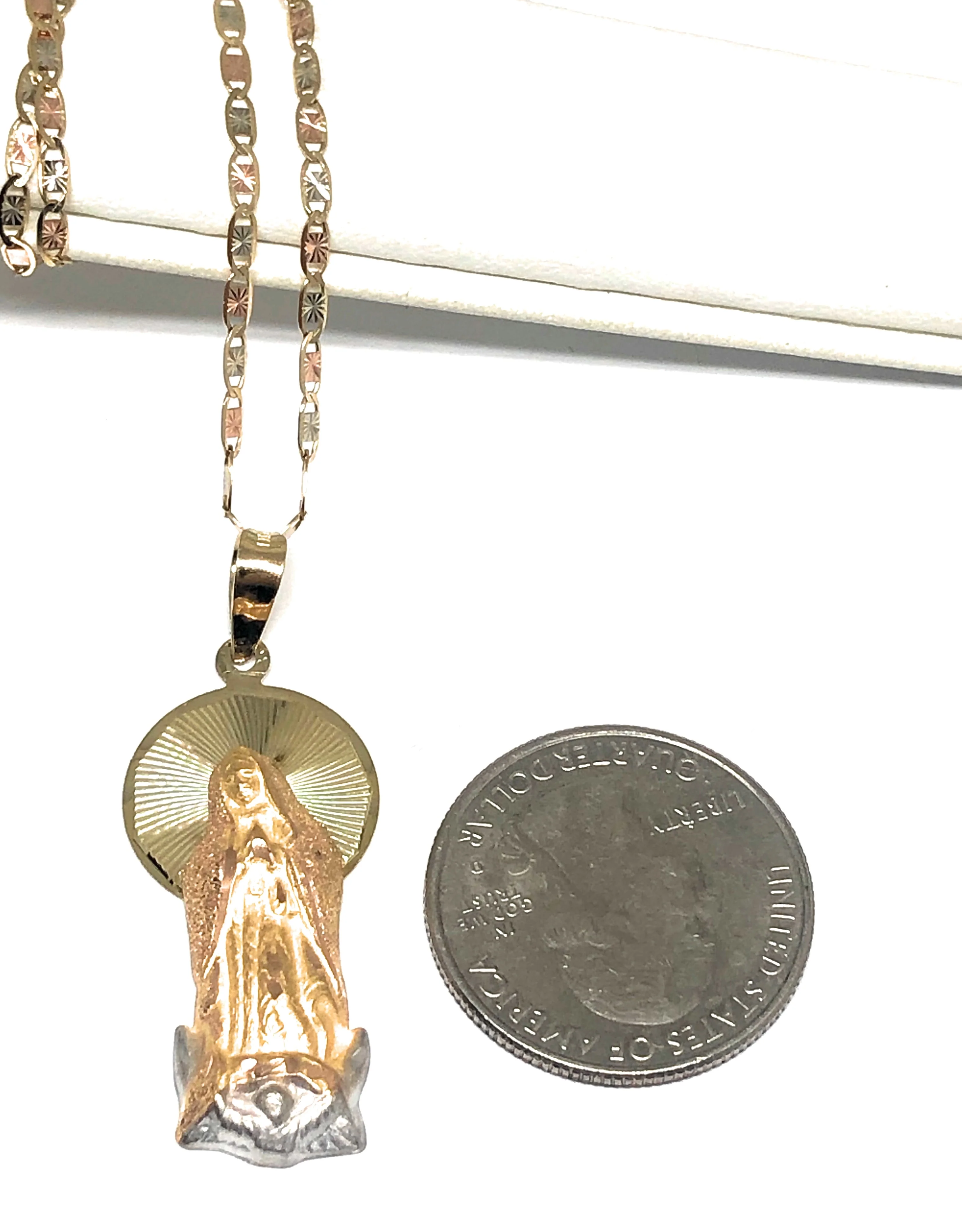 10k Solid Gold Yellow Classic Virrgin Mary Pendant Virrgen Guadalupe W/ Chain Options - Image 2
