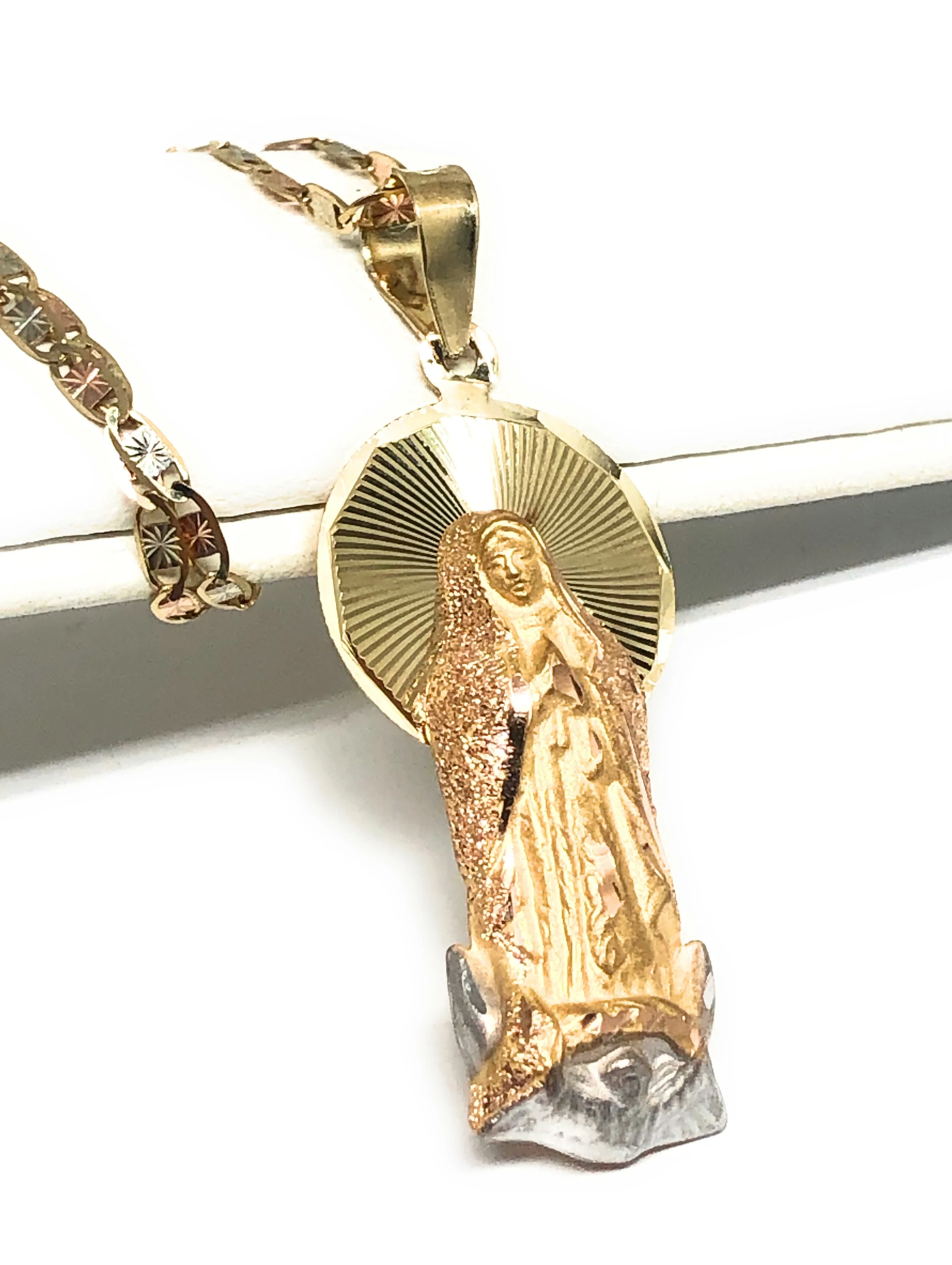 10k Solid Gold Yellow Classic Virrgin Mary Pendant Virrgen Guadalupe W/ Chain Options - Image 3