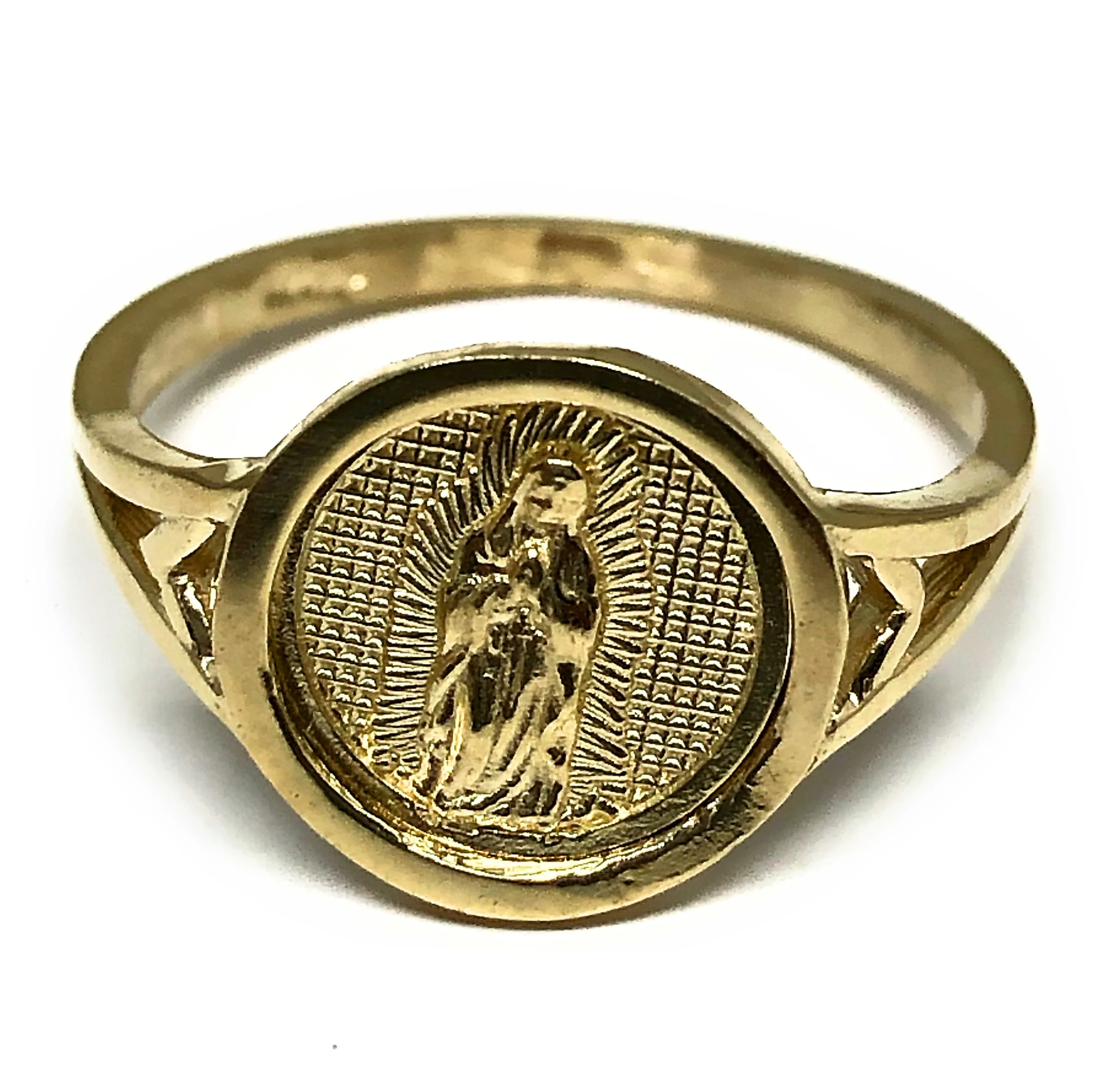 10k Solid Gold Yellow Classic Virrgin Mary Signet Ring