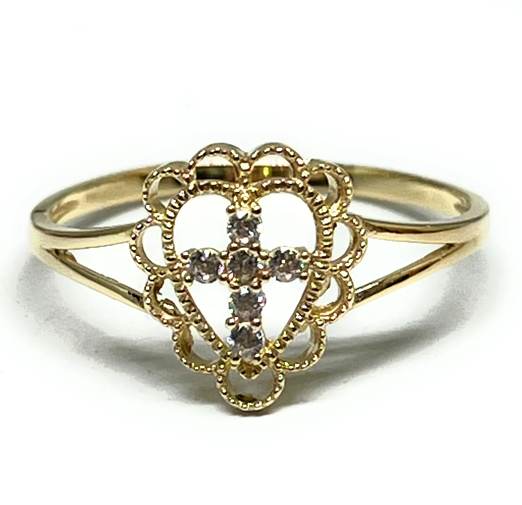 10k Solid Gold Yellow Cross Heart Ring (FC 315)