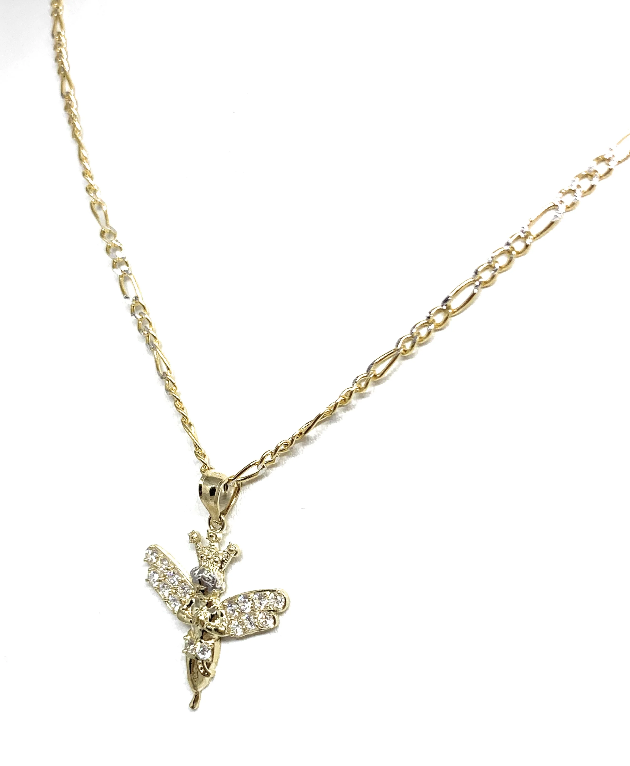 10k Solid Gold Yellow Crown Angel Cubic Zirconia Pendant Necklace - Image 6