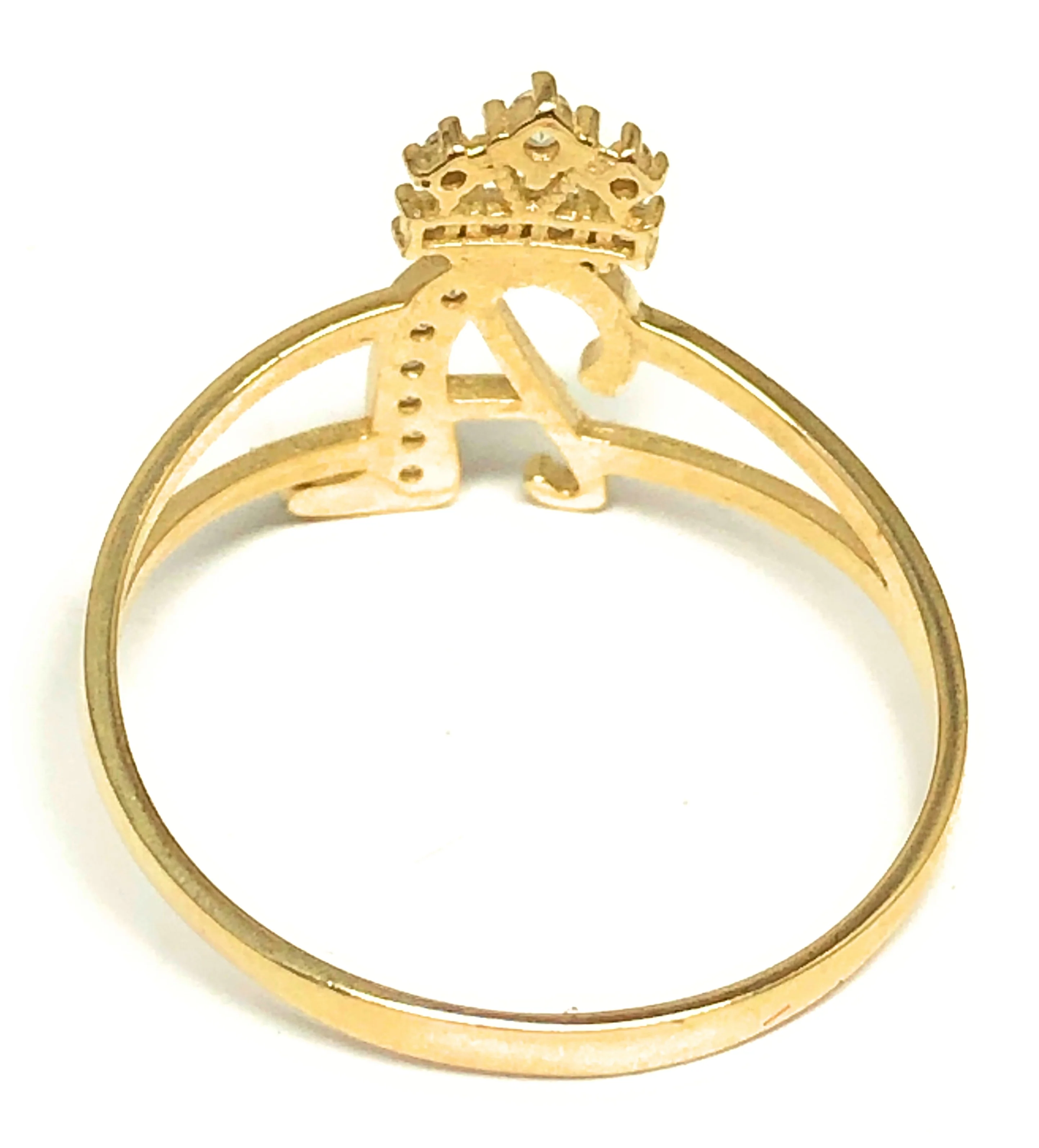 10k Solid Gold Yellow Crown CZ CUSTOMIZED Initial Ring - Image 3
