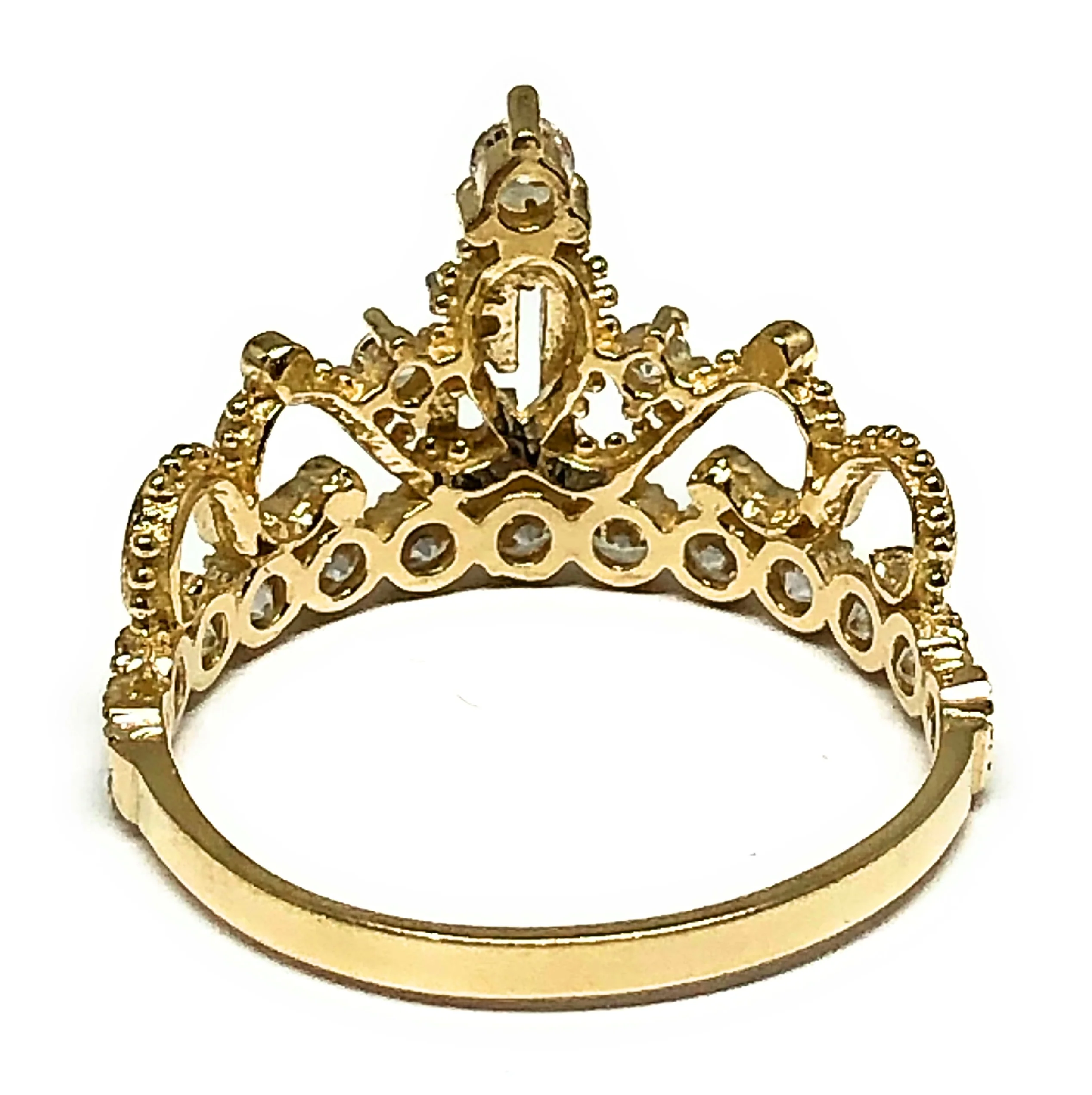 10k Solid Gold Yellow Crown CZ Mis 15 Años Ring - Image 3