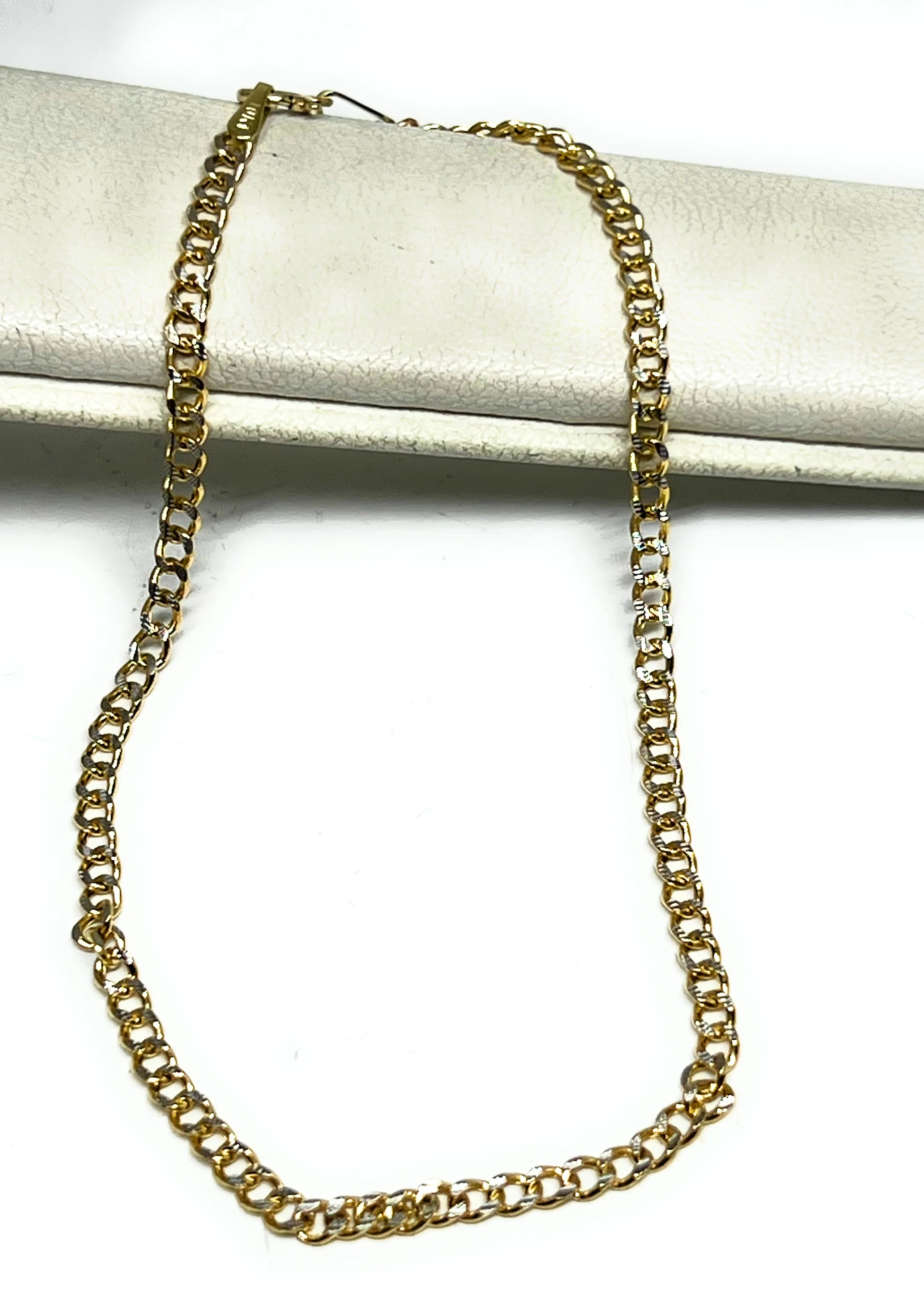 10k Solid Gold Yellow Cuban CURB Link Diamond Cut (White Gold) Brracelet 7-8 inch 2.5mm Width (SEMI-HOLLOW STYLE)