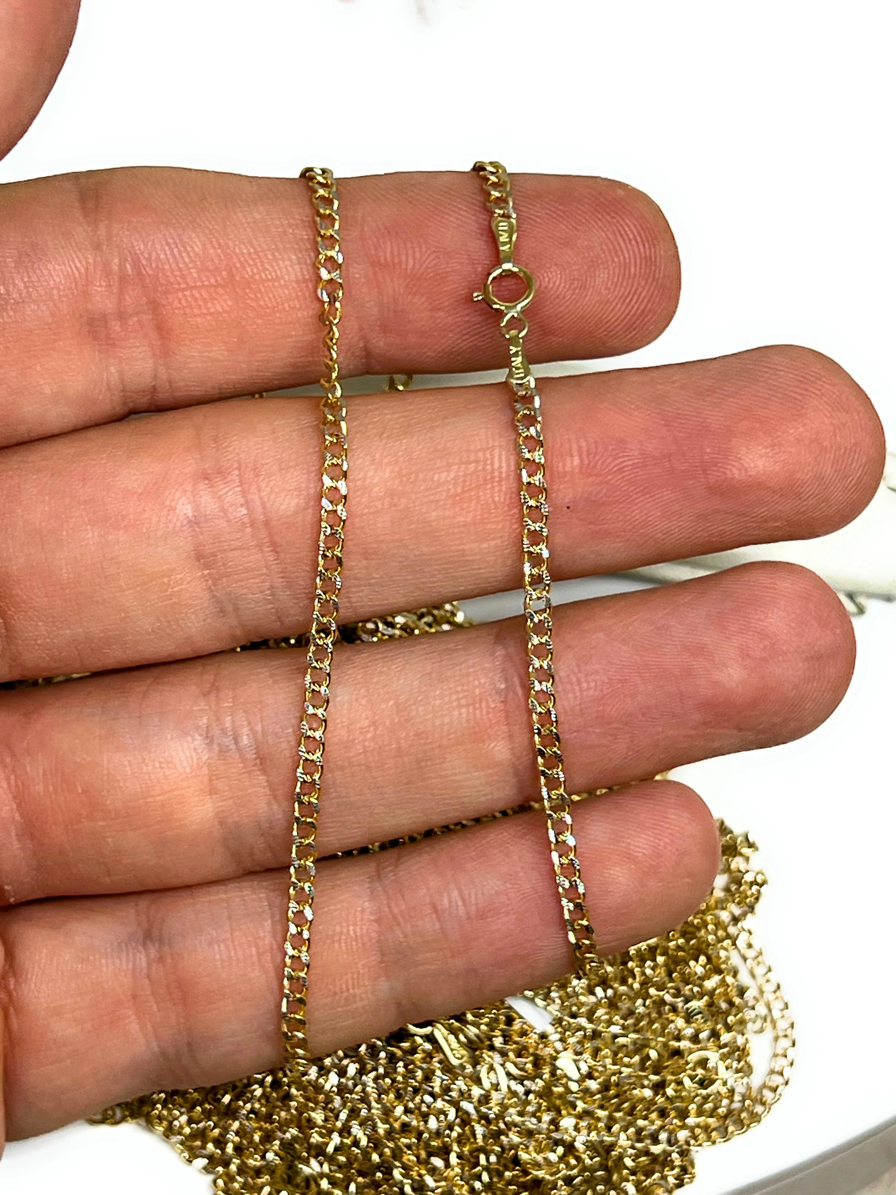 10k Solid Gold Yellow Cuban CURB Link Diamond Cut (White Gold) Brracelet 7-8 inch 2.5mm Width (SEMI-HOLLOW STYLE) - Image 2