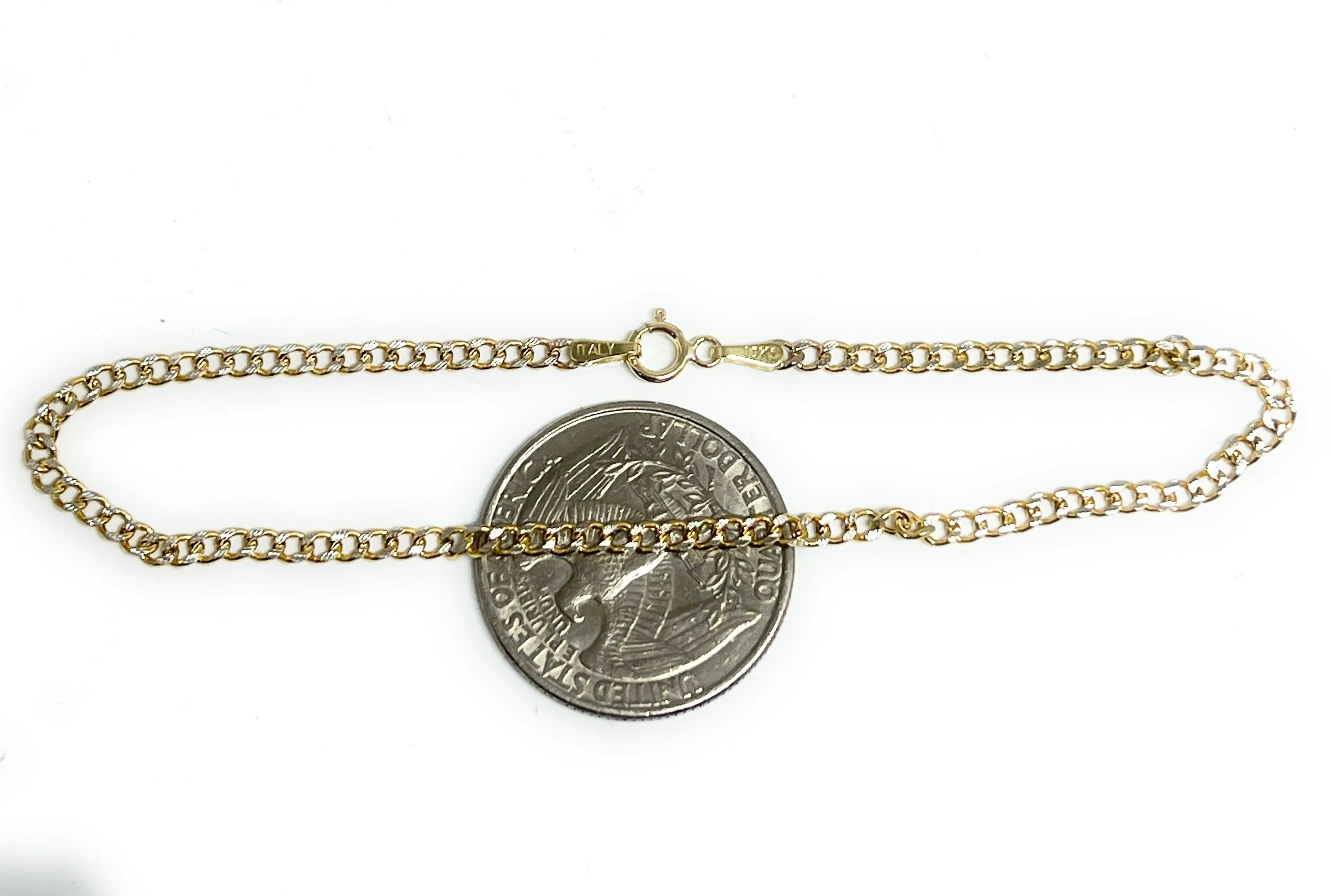 10k Solid Gold Yellow Cuban CURB Link Diamond Cut (White Gold) Brracelet 7-8 inch 2.5mm Width (SEMI-HOLLOW STYLE) - Image 3