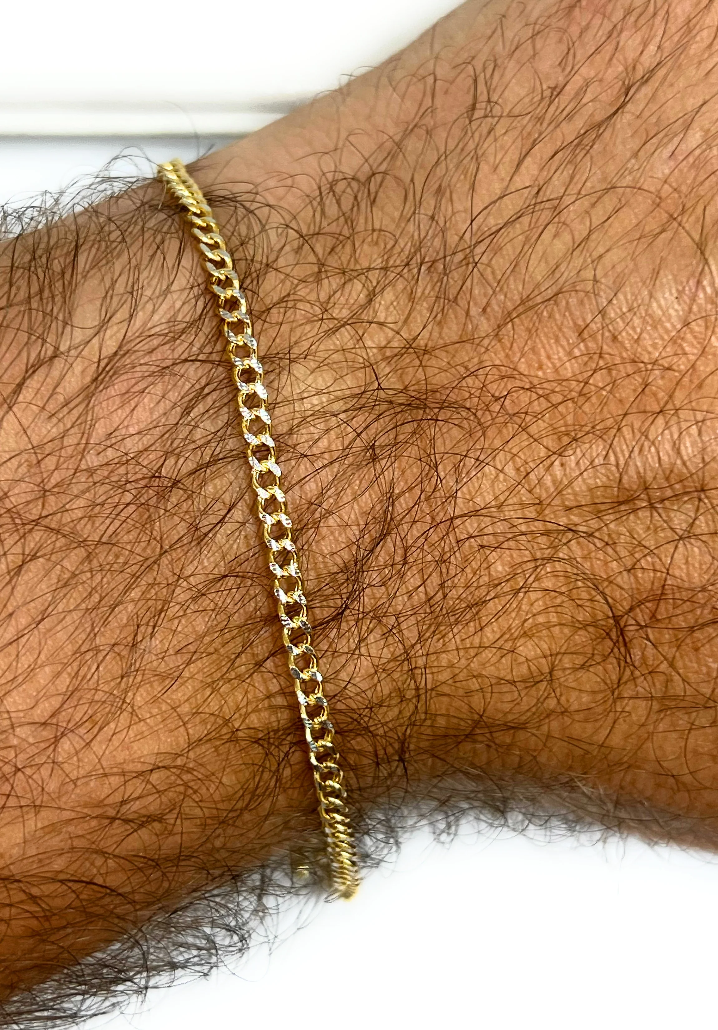 10k Solid Gold Yellow Cuban CURB Link Diamond Cut (White Gold) Brracelet 7-8 inch 2.5mm Width (SEMI-HOLLOW STYLE) - Image 4