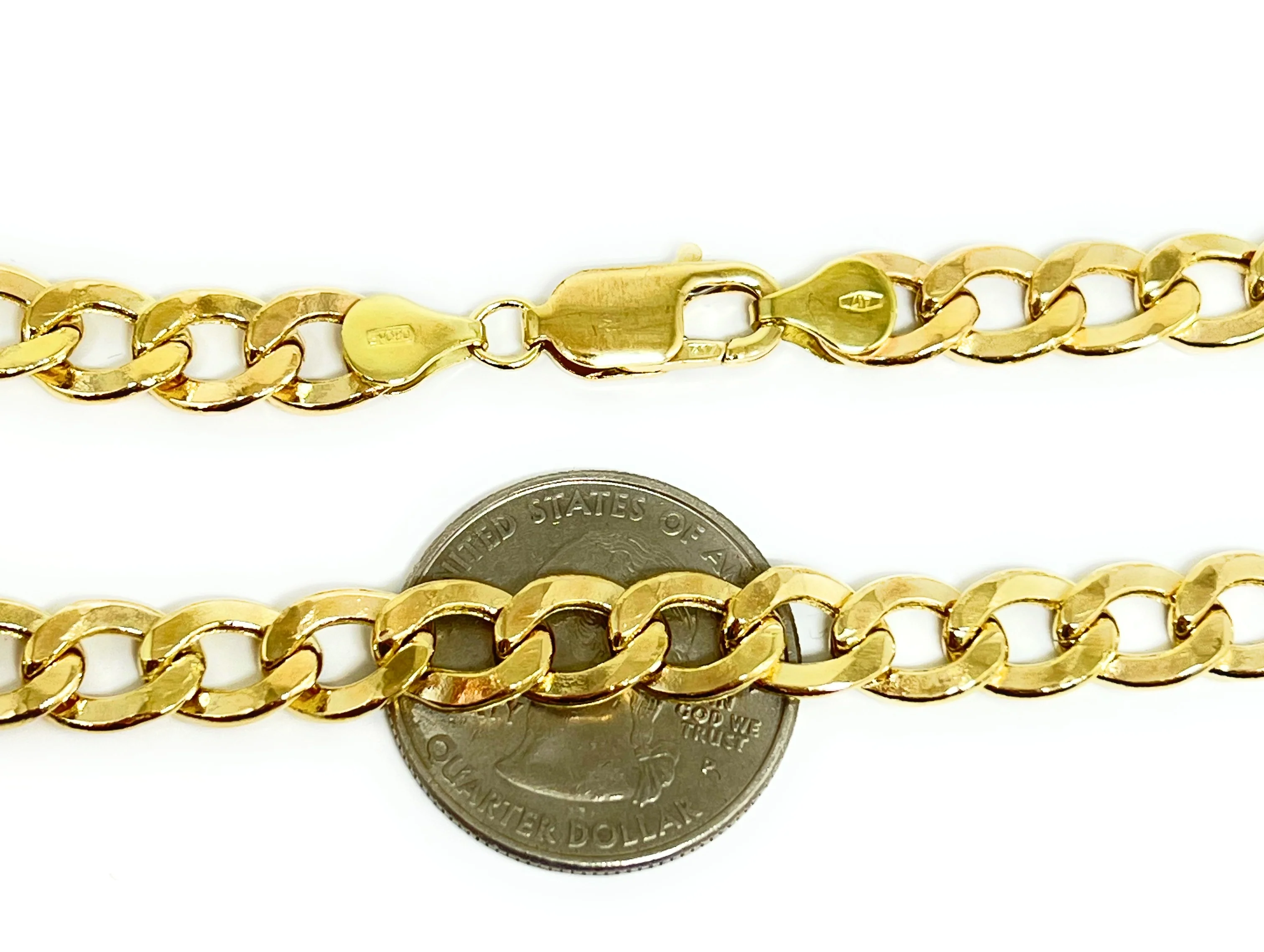 10k Solid Gold Yellow Cuban CURB Link Chain 24-26 inches 8mm (Semi-Hollow Style) (27-29g) - Image 2