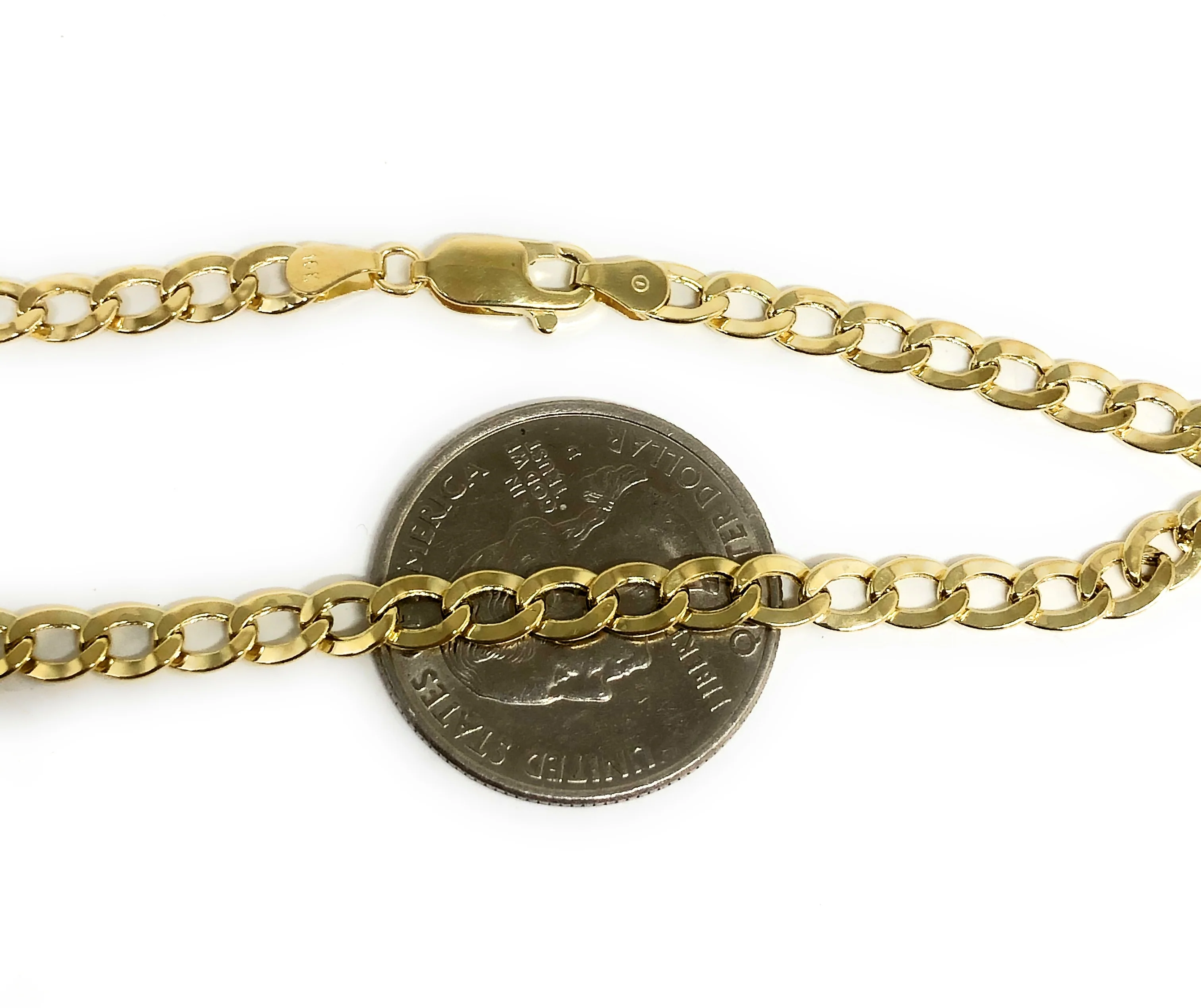 10k Solid Gold Yellow Cuban CURB Link Chain 18-30 inches 4.1mm (Semi-Hollow Style) - Image 2