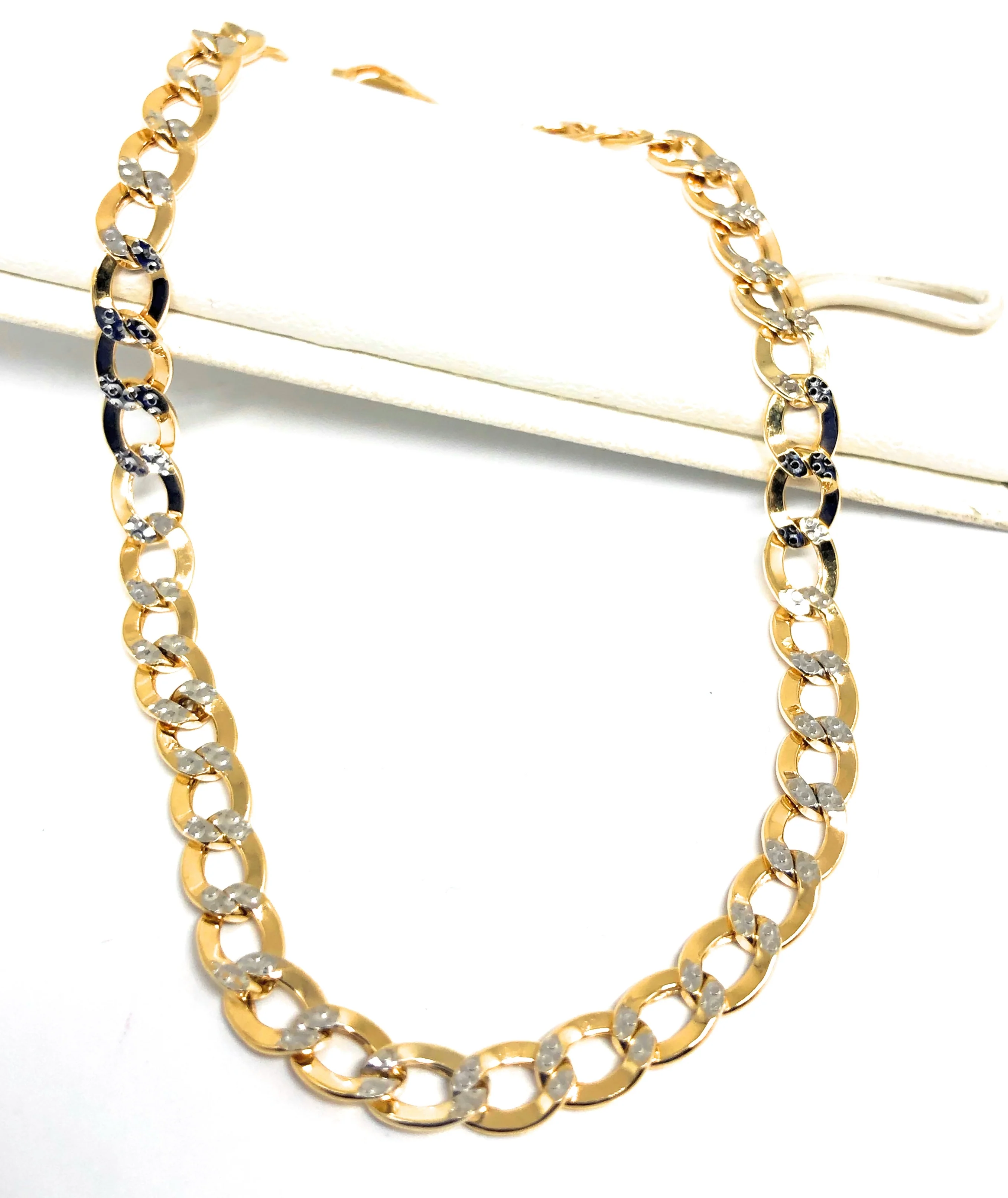10k Solid Gold Yellow Cuban CURB Link Diamond Cut (White Gold) Brracelet 7-10 inch 4.5mm Width