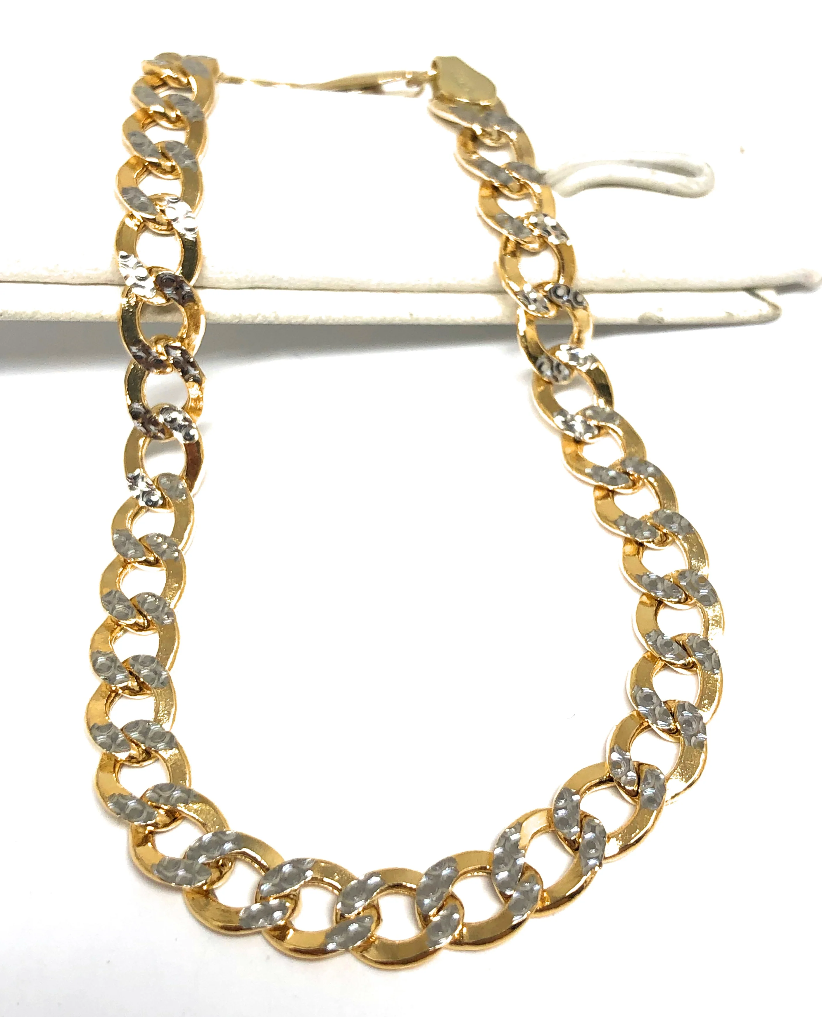 10k Solid Gold Yellow Cuban CURB Link Diamond Cut (White Gold) Brracelet 8-8.5 inch 6.5mm Width