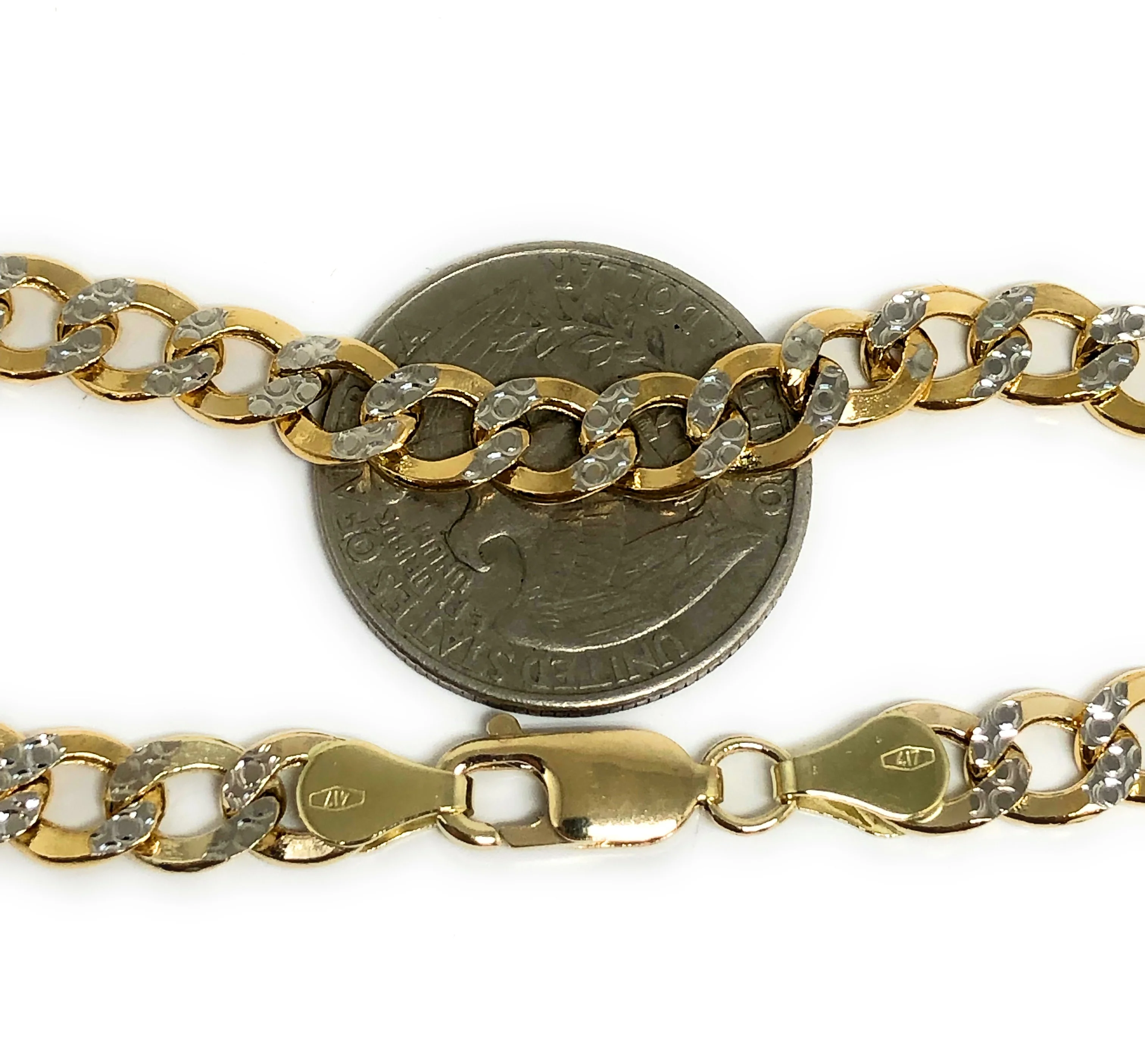 10k Solid Gold Yellow Cuban CURB Link Diamond Cut (White Gold) Brracelet 8-8.5 inch 6.5mm Width - Image 2