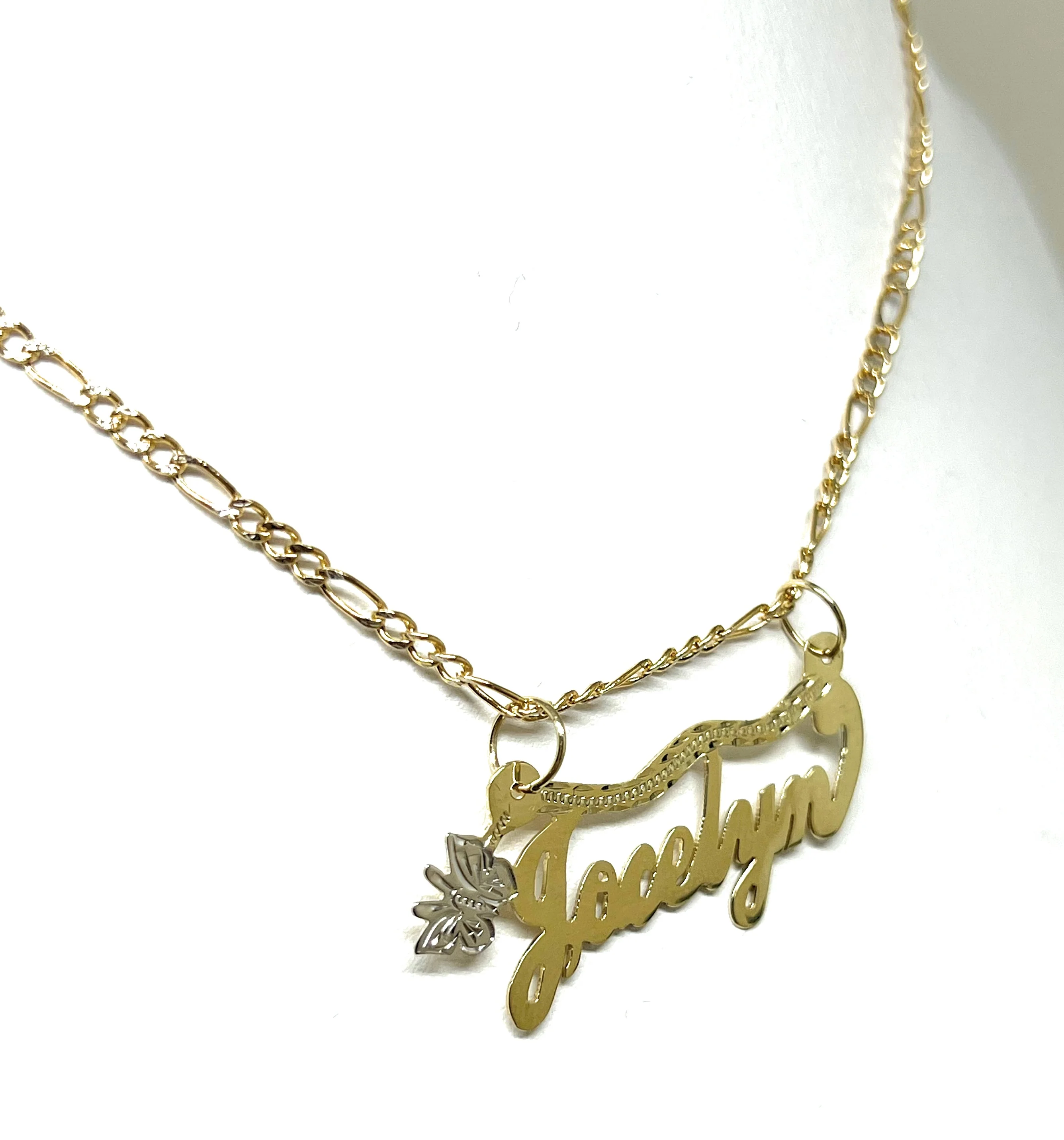 10k Solid Gold Yellow Cursive Butterfly Custom Nameplate Pendant Necklace with Chain Options - Image 4