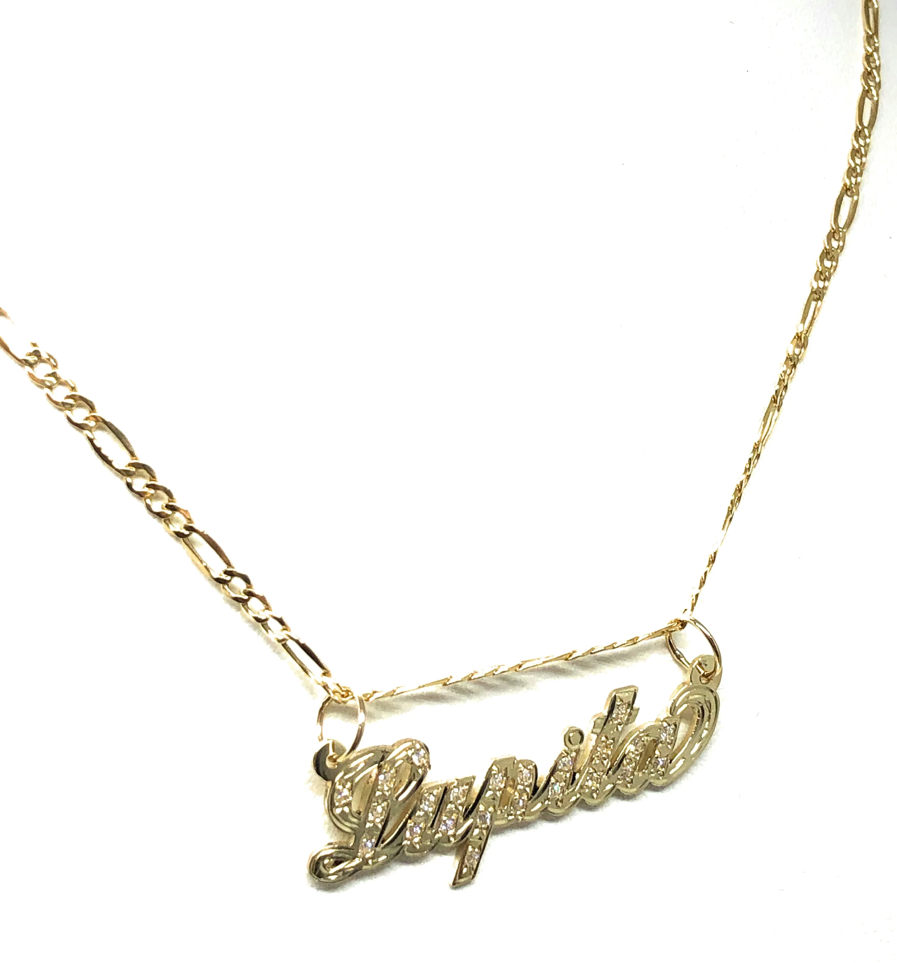 10k Solid Gold Yellow Cursive CZ Stones Custom Nameplate Pendant Necklace with Chain Options - Image 6