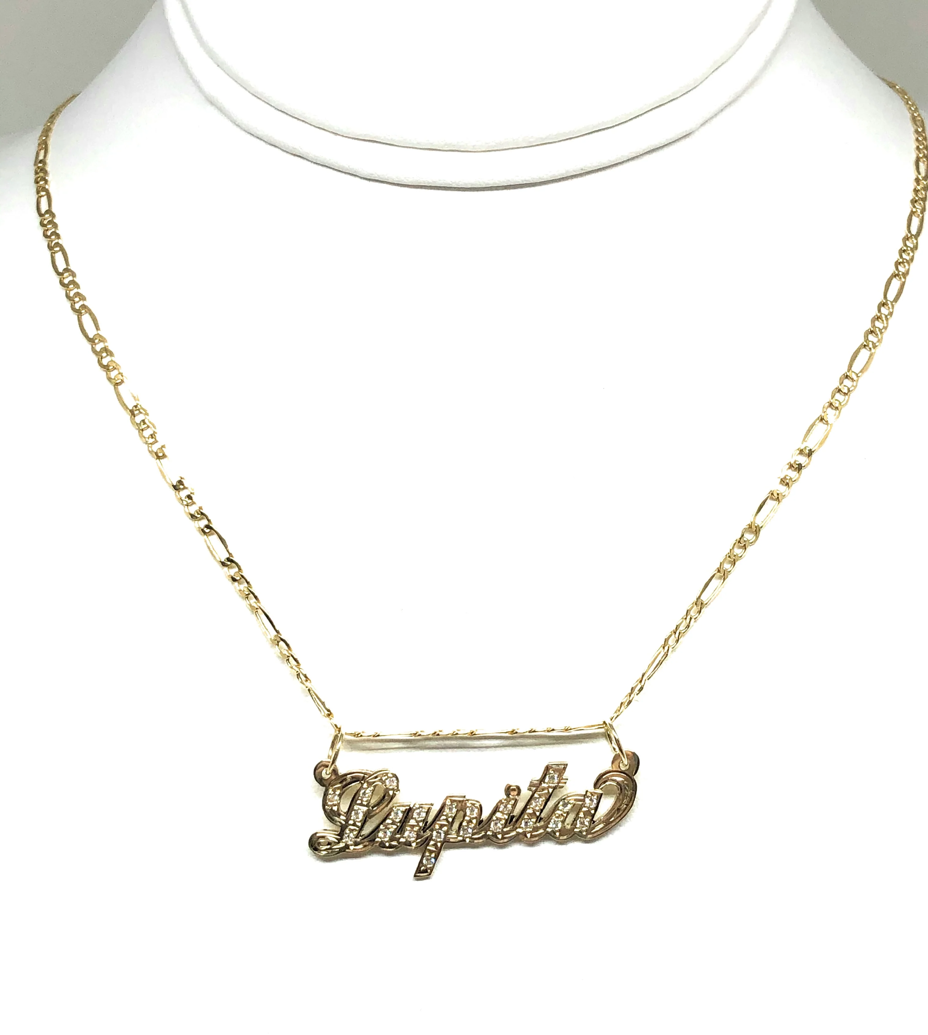 10k Solid Gold Yellow Cursive CZ Stones Custom Nameplate Pendant Necklace with Chain Options - Image 8