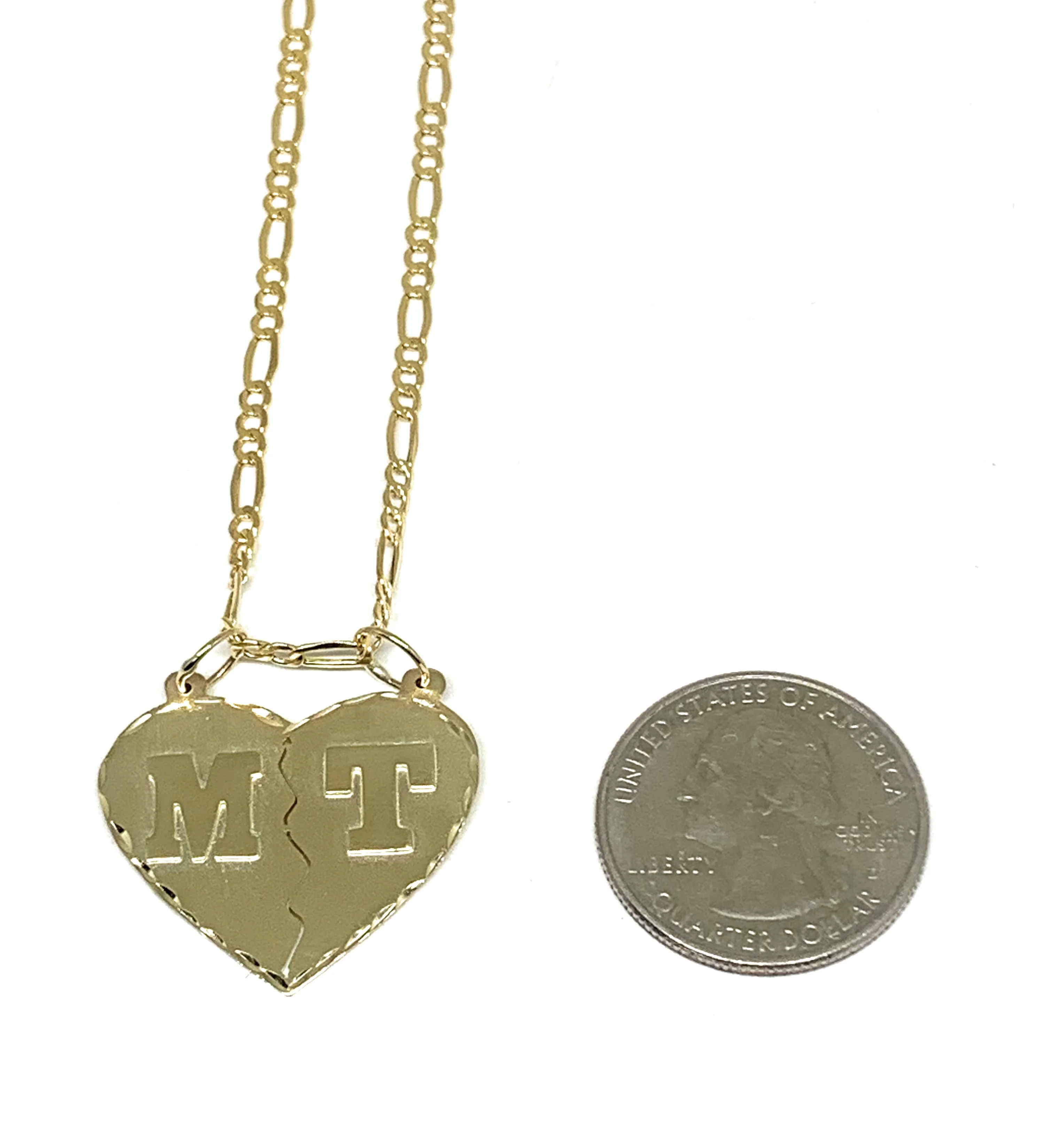 10k Solid Gold Yellow Custom Double Initial Heart Pendant Necklace - Image 2