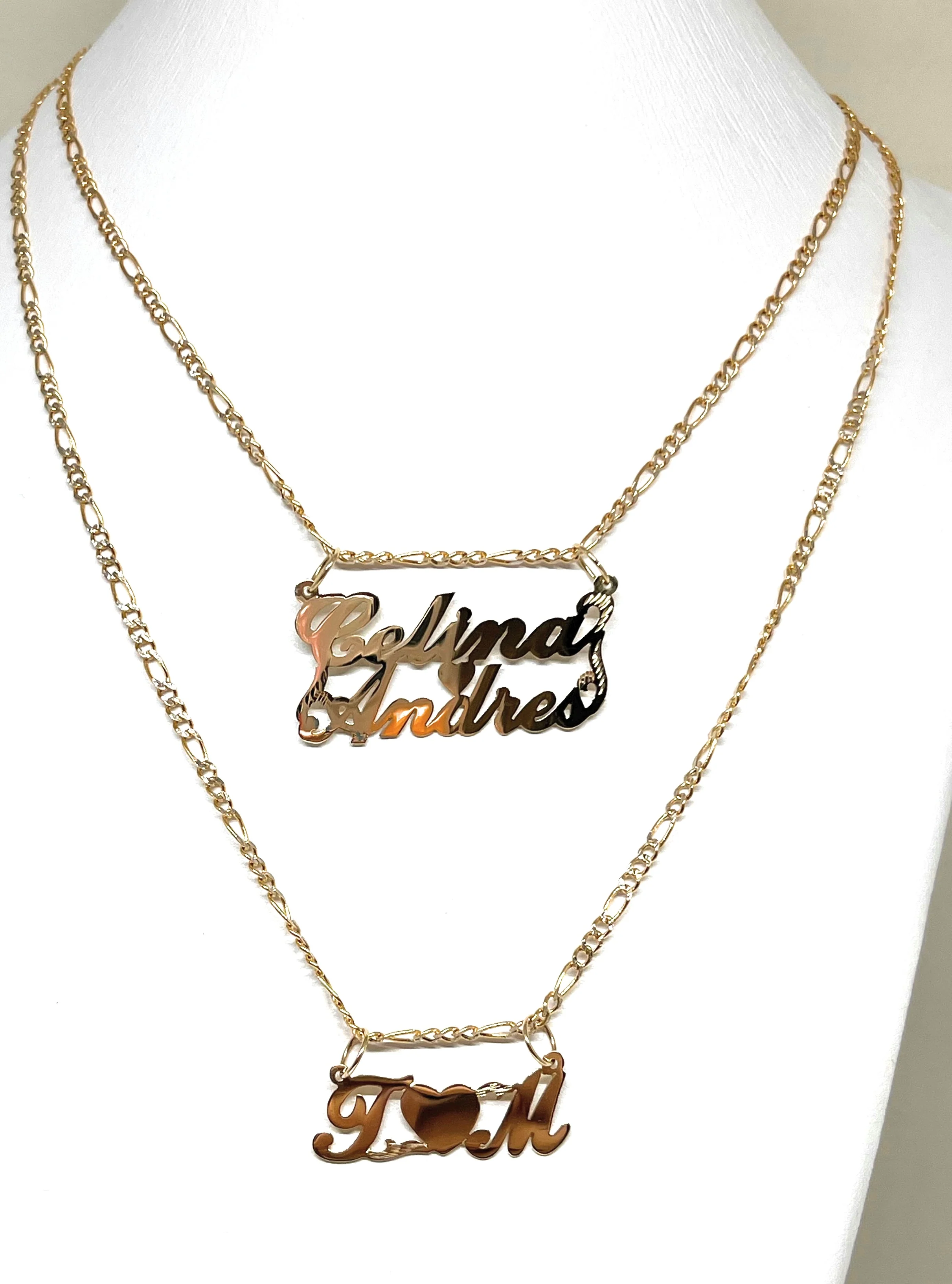 10k Solid Gold Yellow Custom Heart 2 Names Pendant Necklace with Chain Options - Image 3