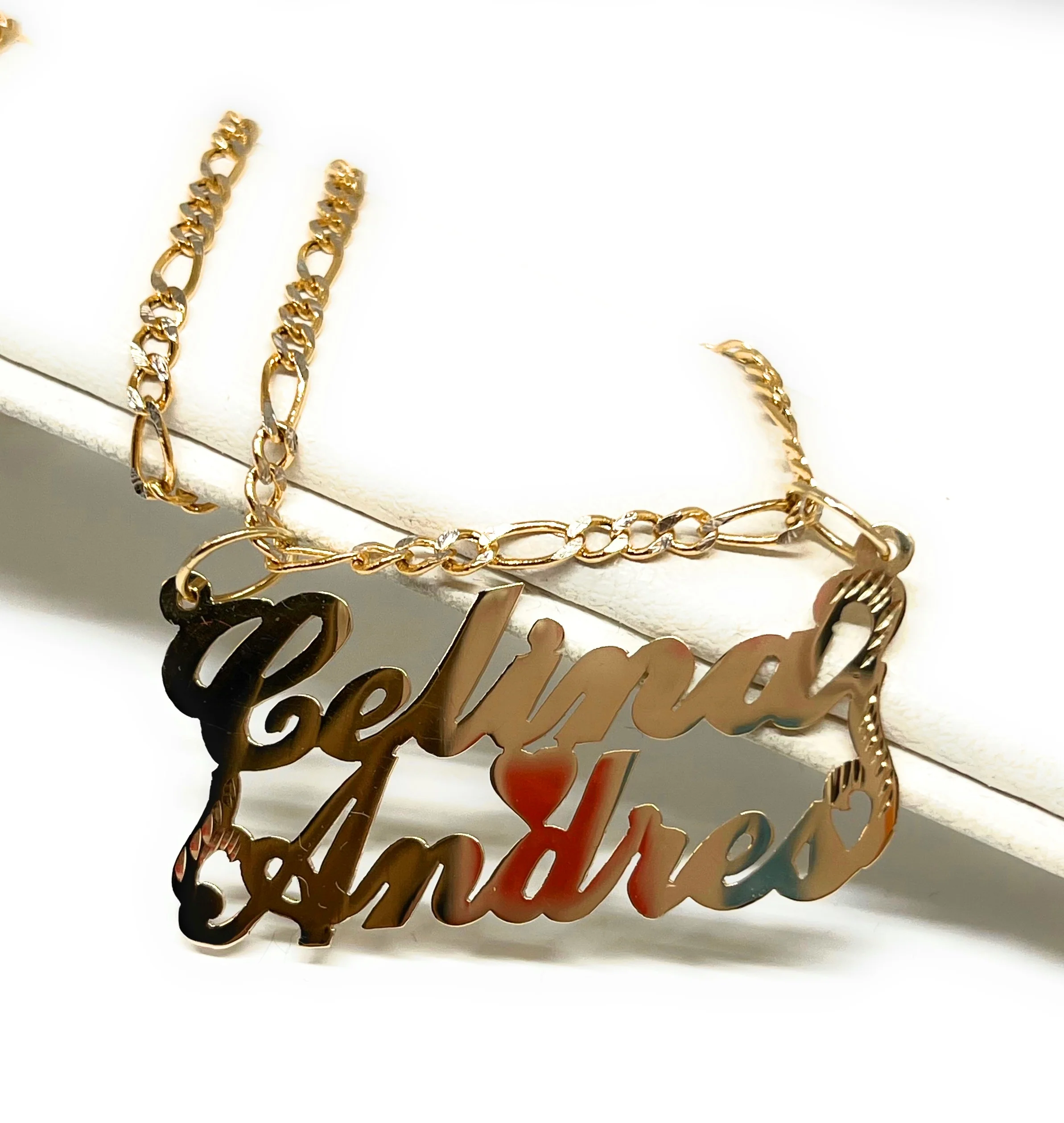 10k Solid Gold Yellow Custom Heart 2 Names Pendant Necklace with Chain Options - Image 6