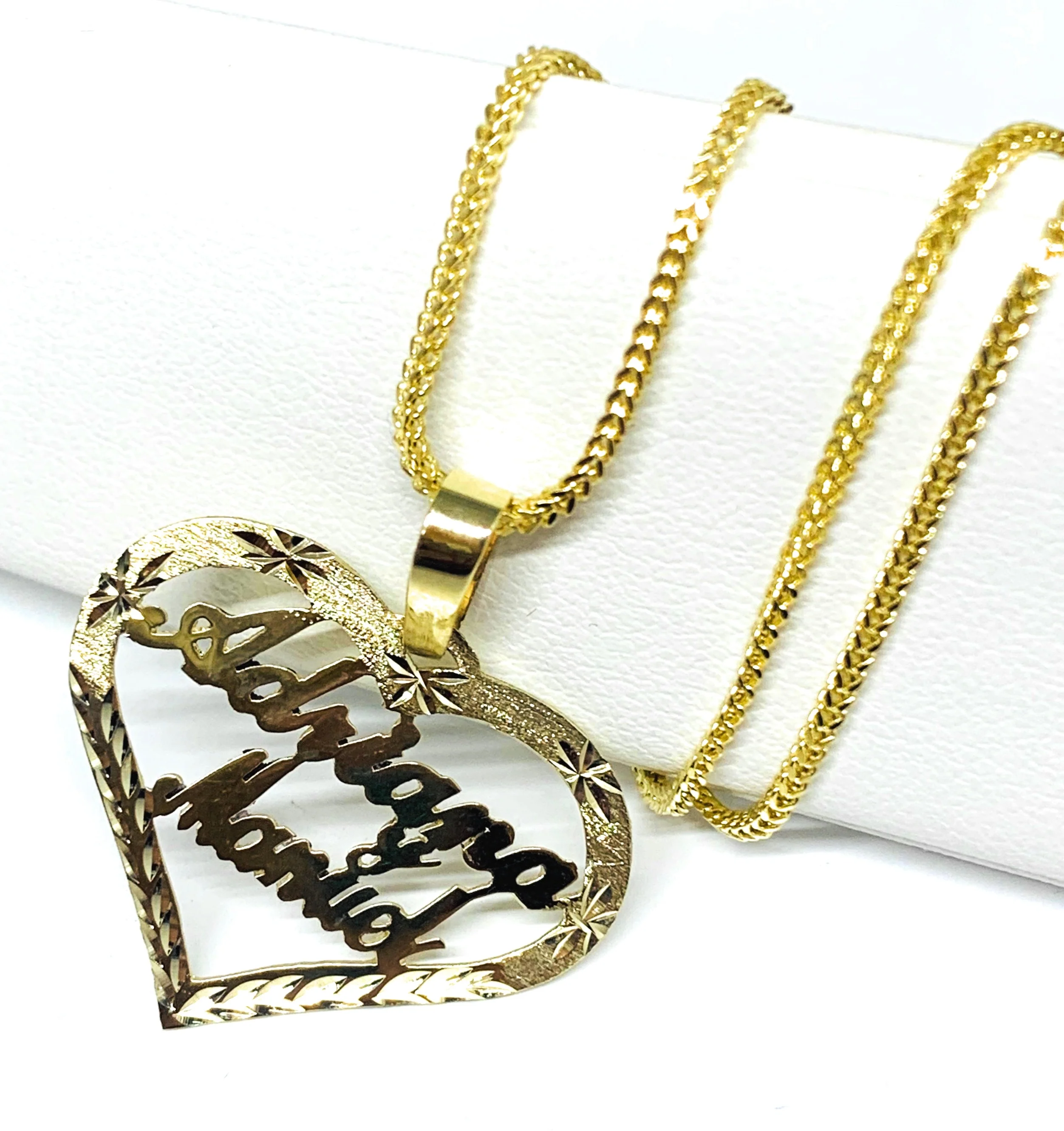10k Solid Gold Yellow Custom Heart 2 Names Pendant Necklace with Chain Options - Image 4