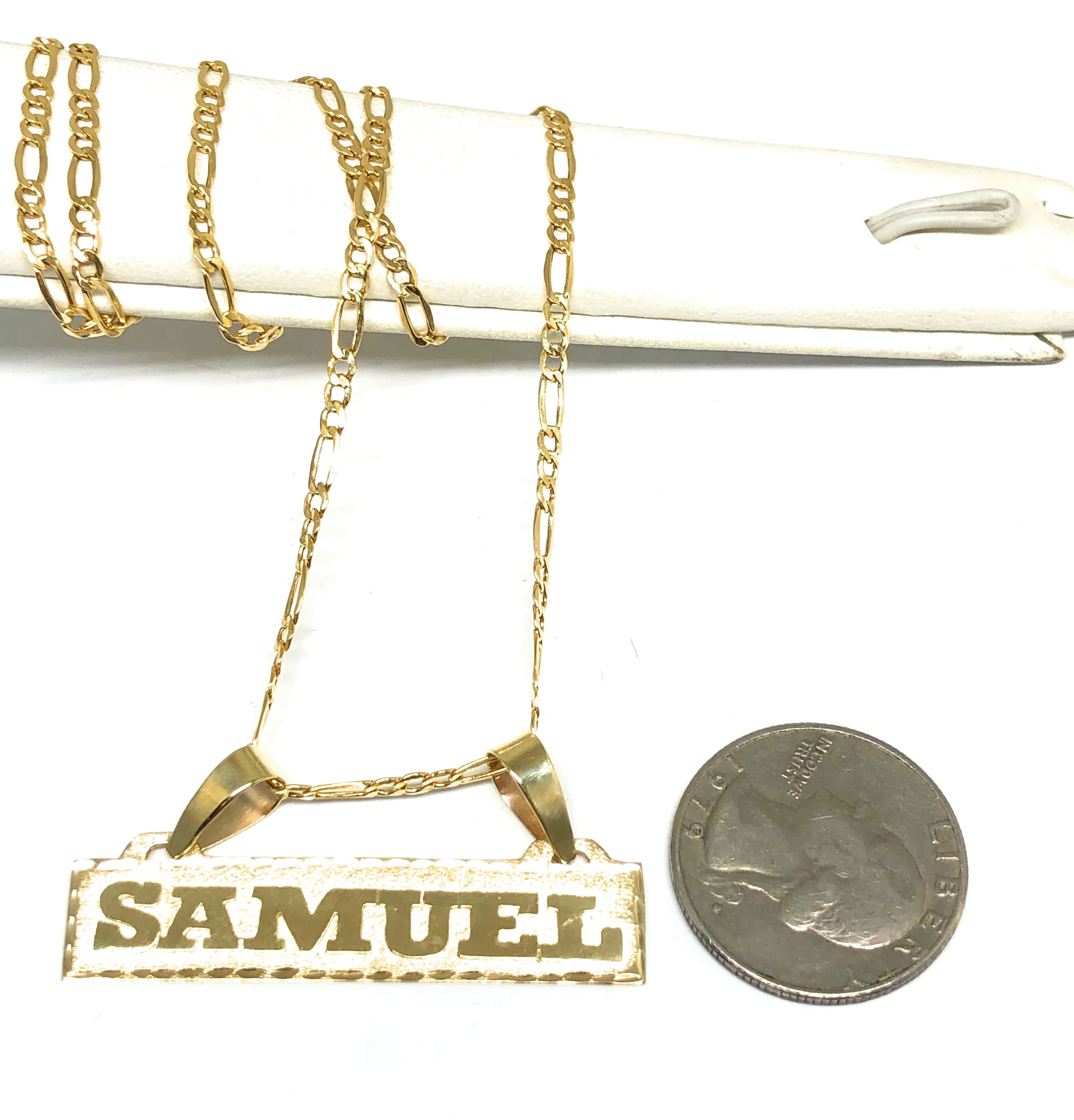 10k Solid Gold Yellow Custom Nameplate Pendant Necklace with Chain Options (N31) - Image 2