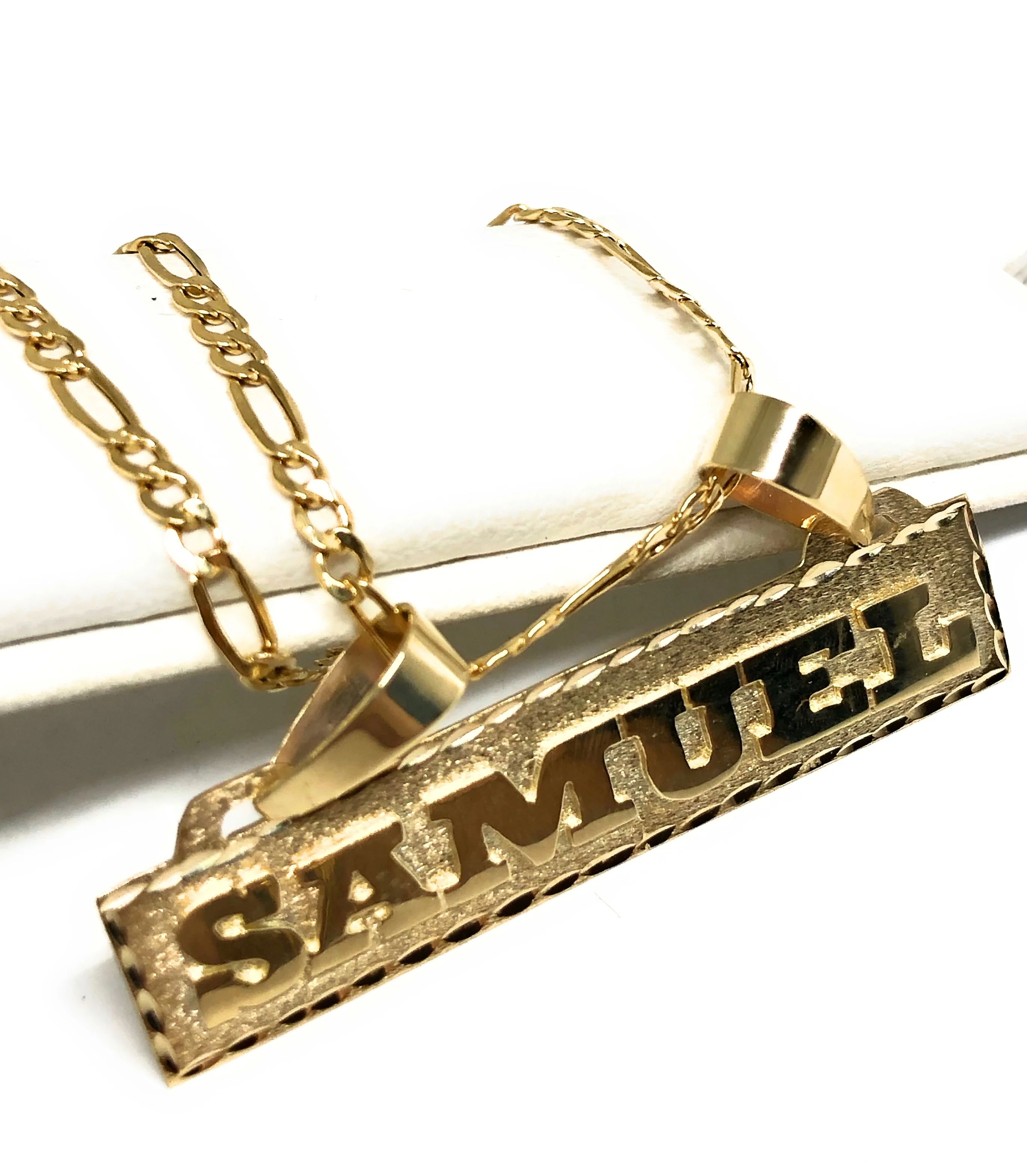 10k Solid Gold Yellow Custom Nameplate Pendant Necklace with Chain Options (N31) - Image 3