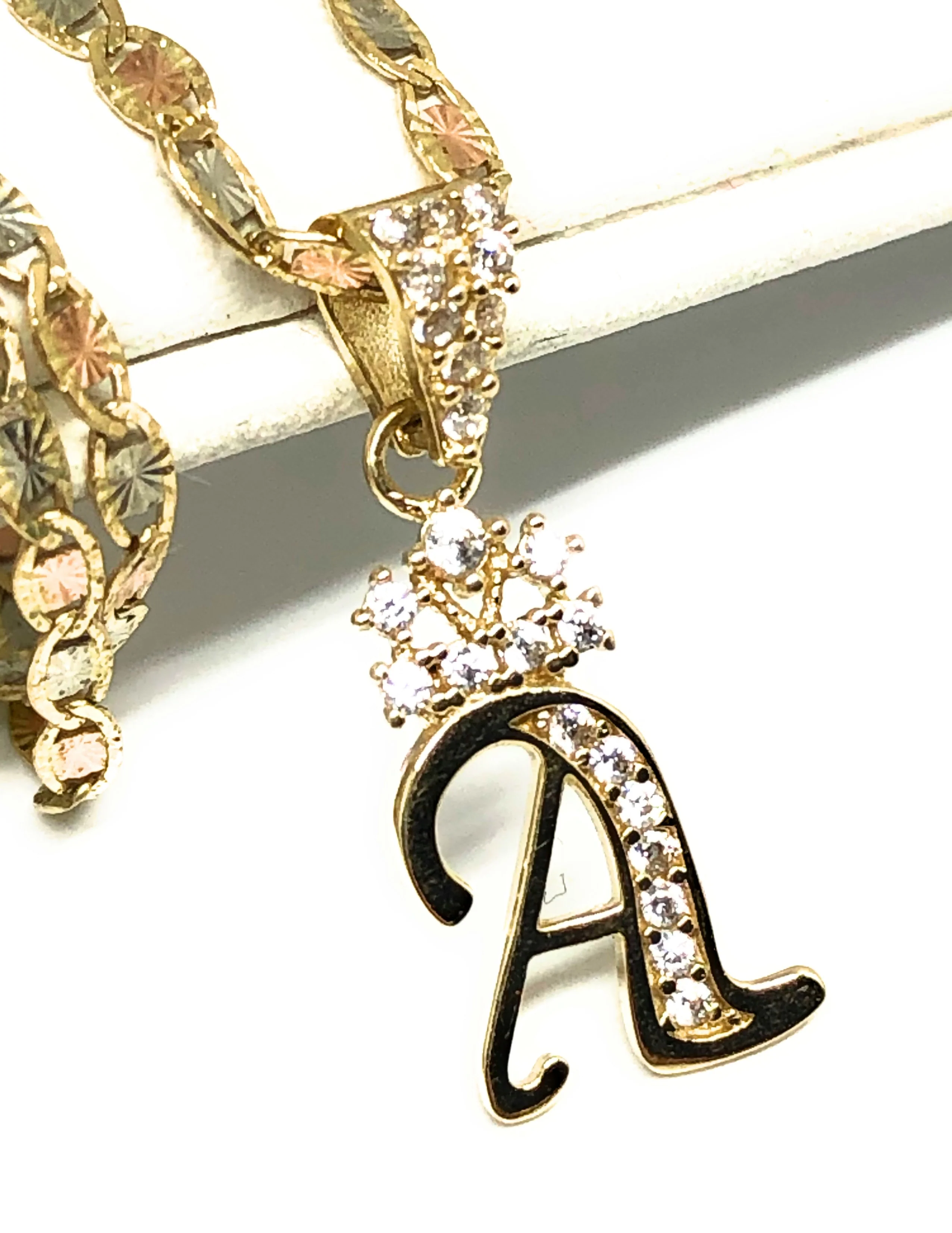 10k Solid Gold Yellow CZ Crown CUSTOMIZED Initial Letter Pendant - Image 3