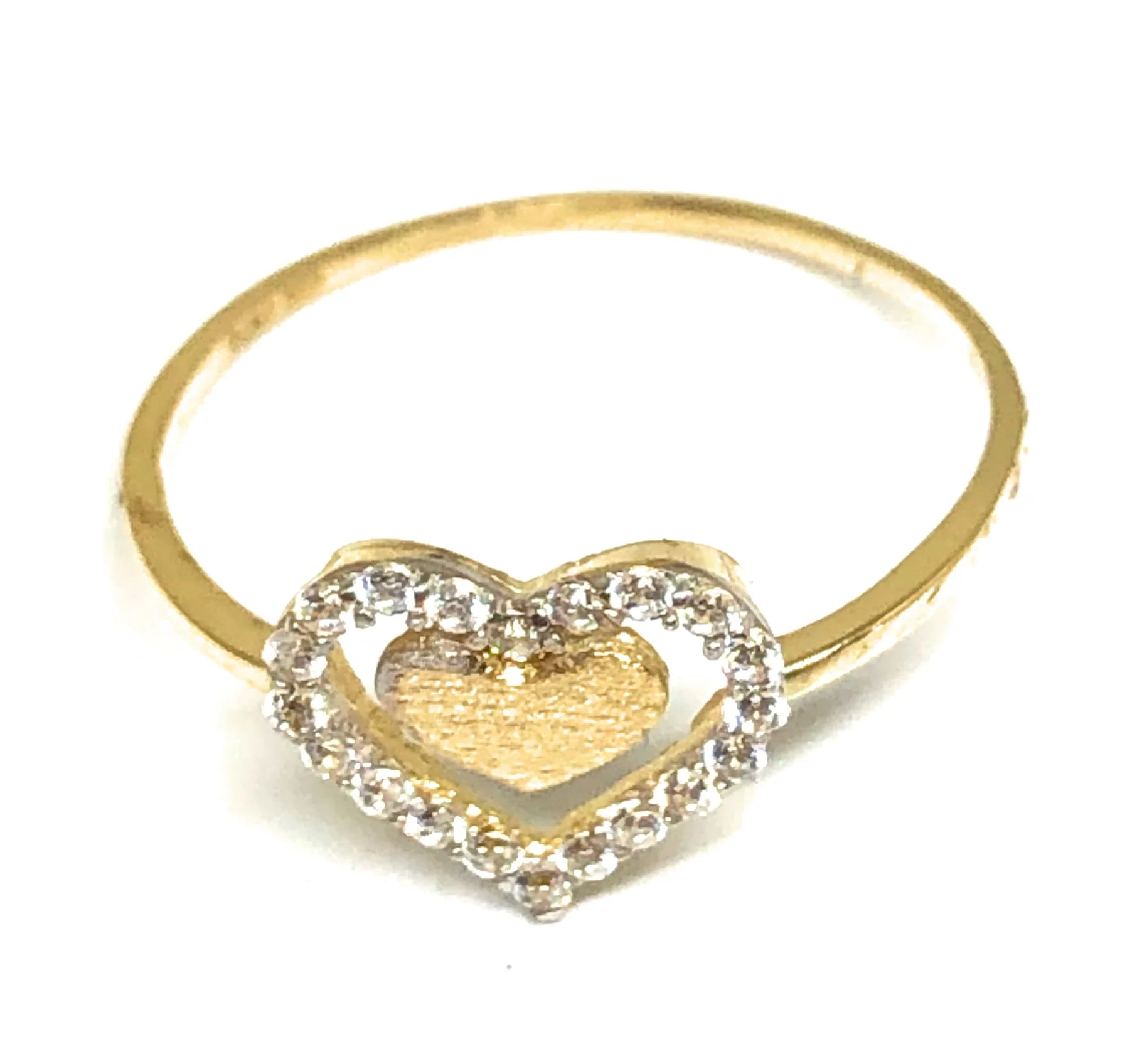10k Solid Gold Yellow Double Gold Heart CZ Ring