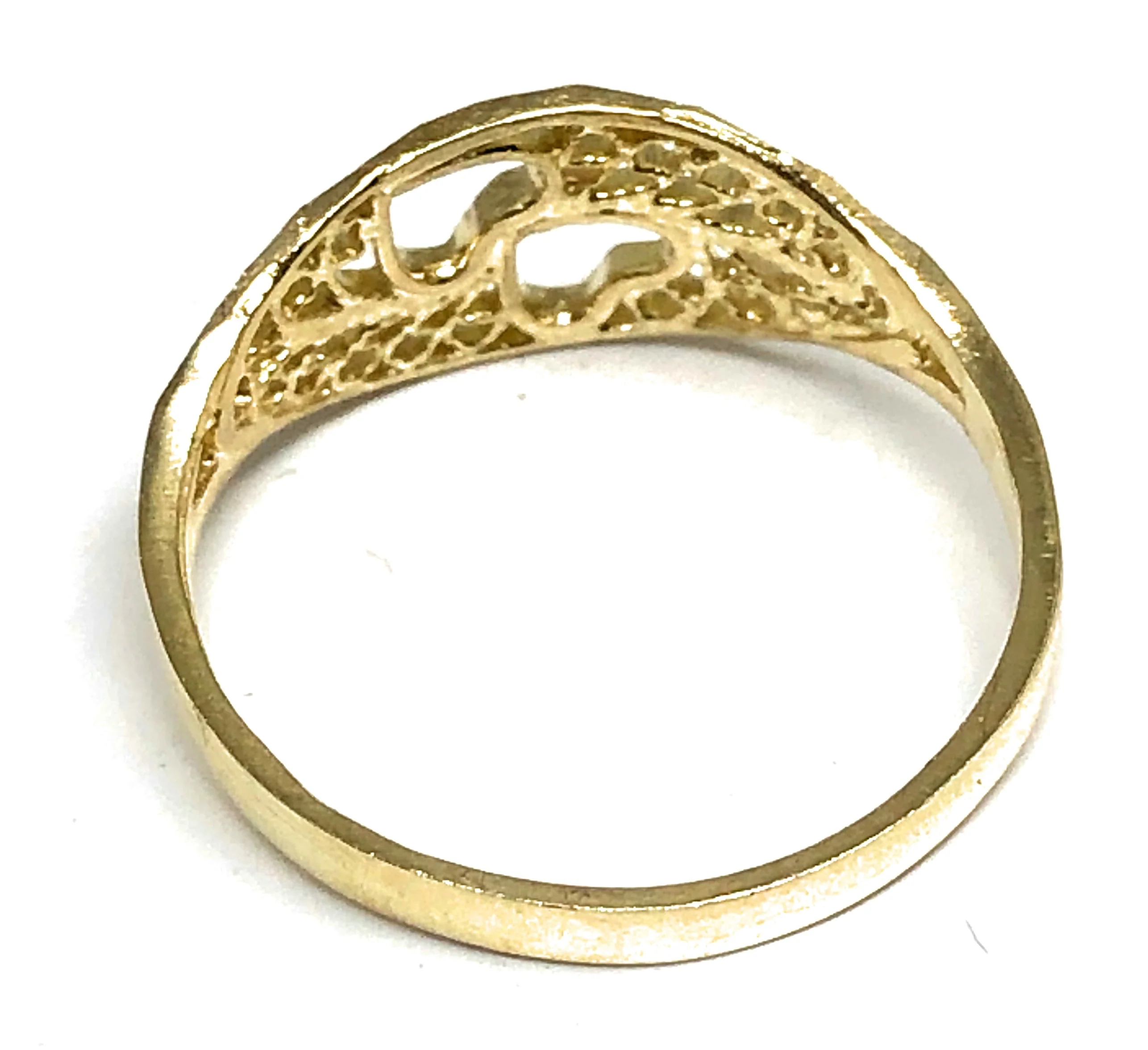 10k Solid Gold Yellow Double Heart Filigree Ring - Image 3