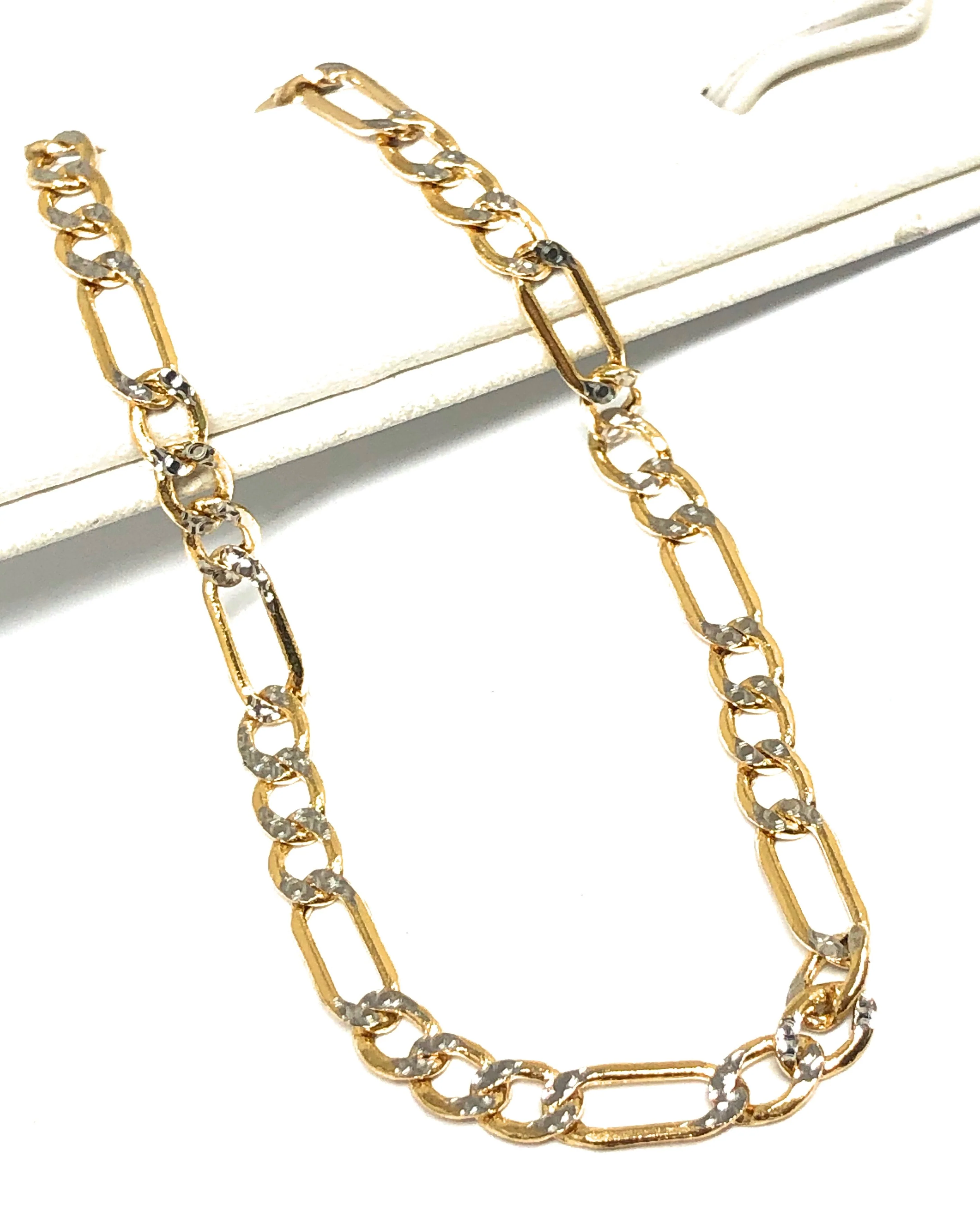 10K Solid Gold Yellow FIGARO Diamond Cut (White Gold) Brracelet 7-8 inch 4.4-5mm Width - Image 3