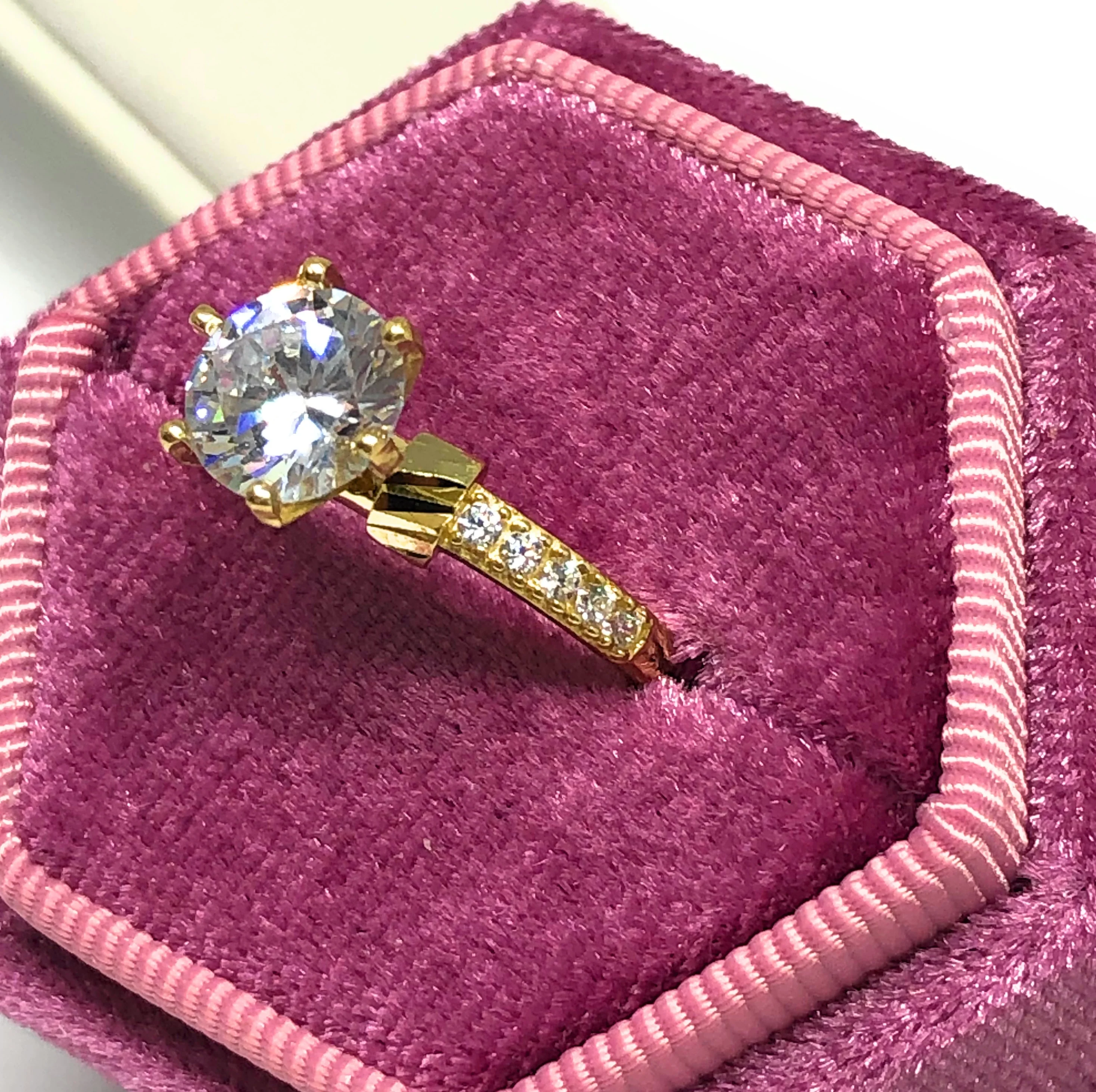 10k Solid Gold Yellow Gold 1.5 KARAT Cubic Zirconia Engagement Ring - Image 3