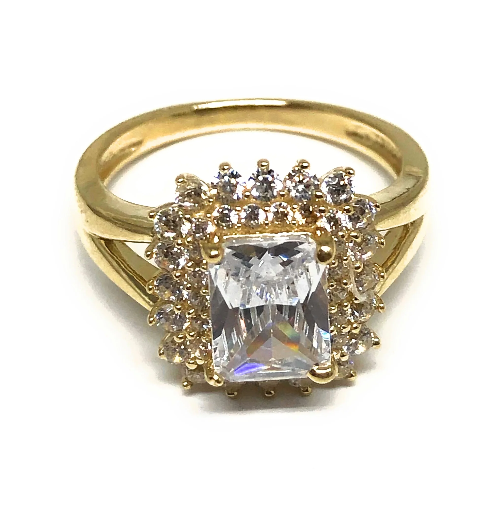 10k Solid Gold Yellow Gold Baguette Cubic Zirconia Ring