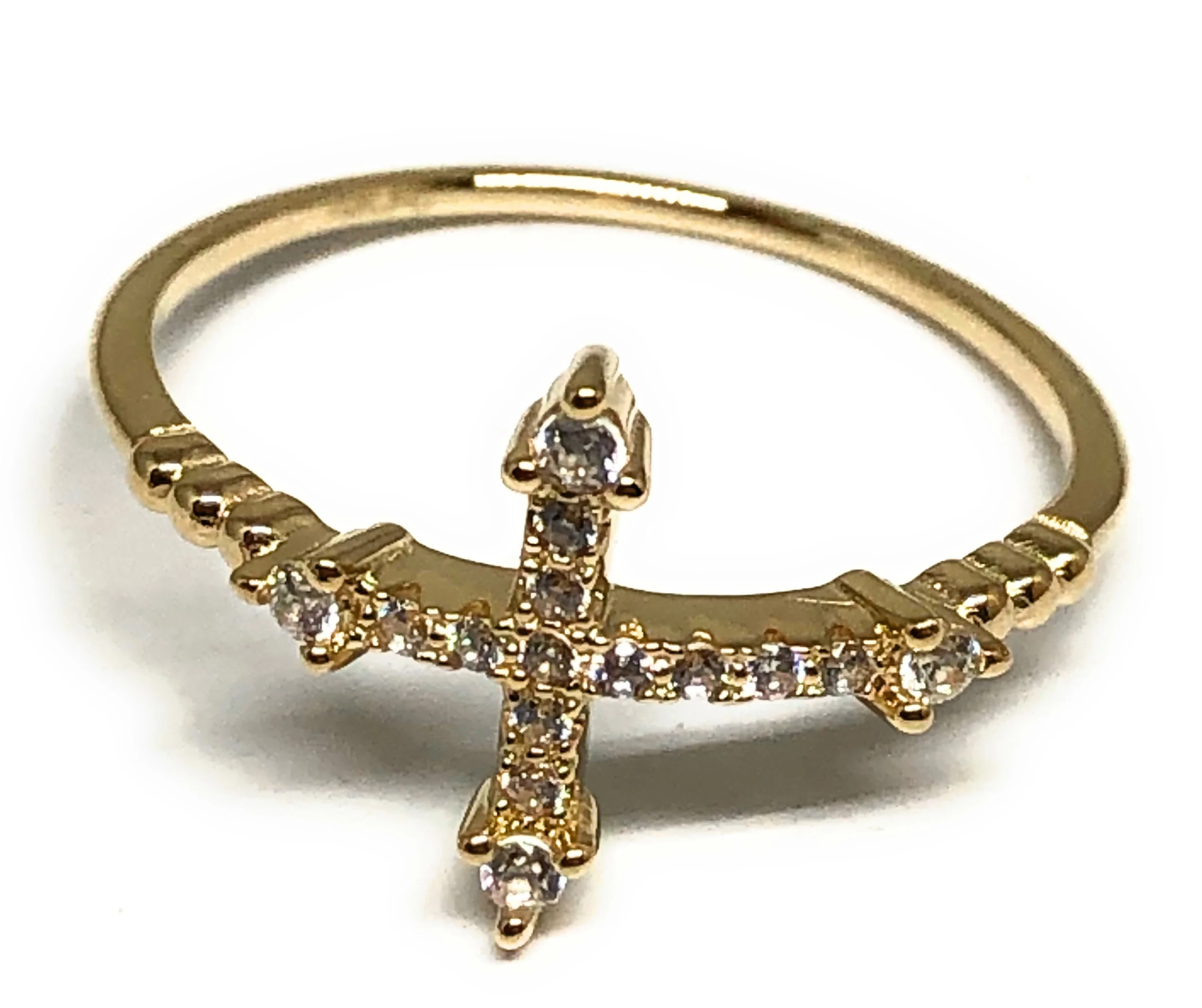 10k Solid Gold Yellow Gold Cross CZ Ring (FC 115)