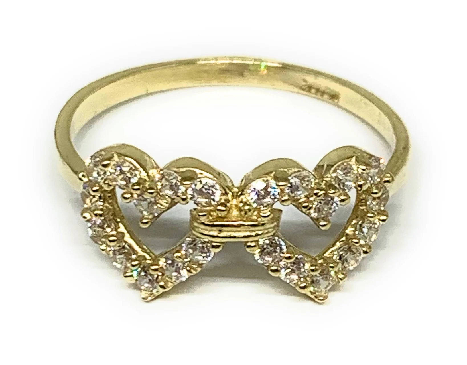 10k Solid Gold Yellow Gold Double Heart CZ Ring