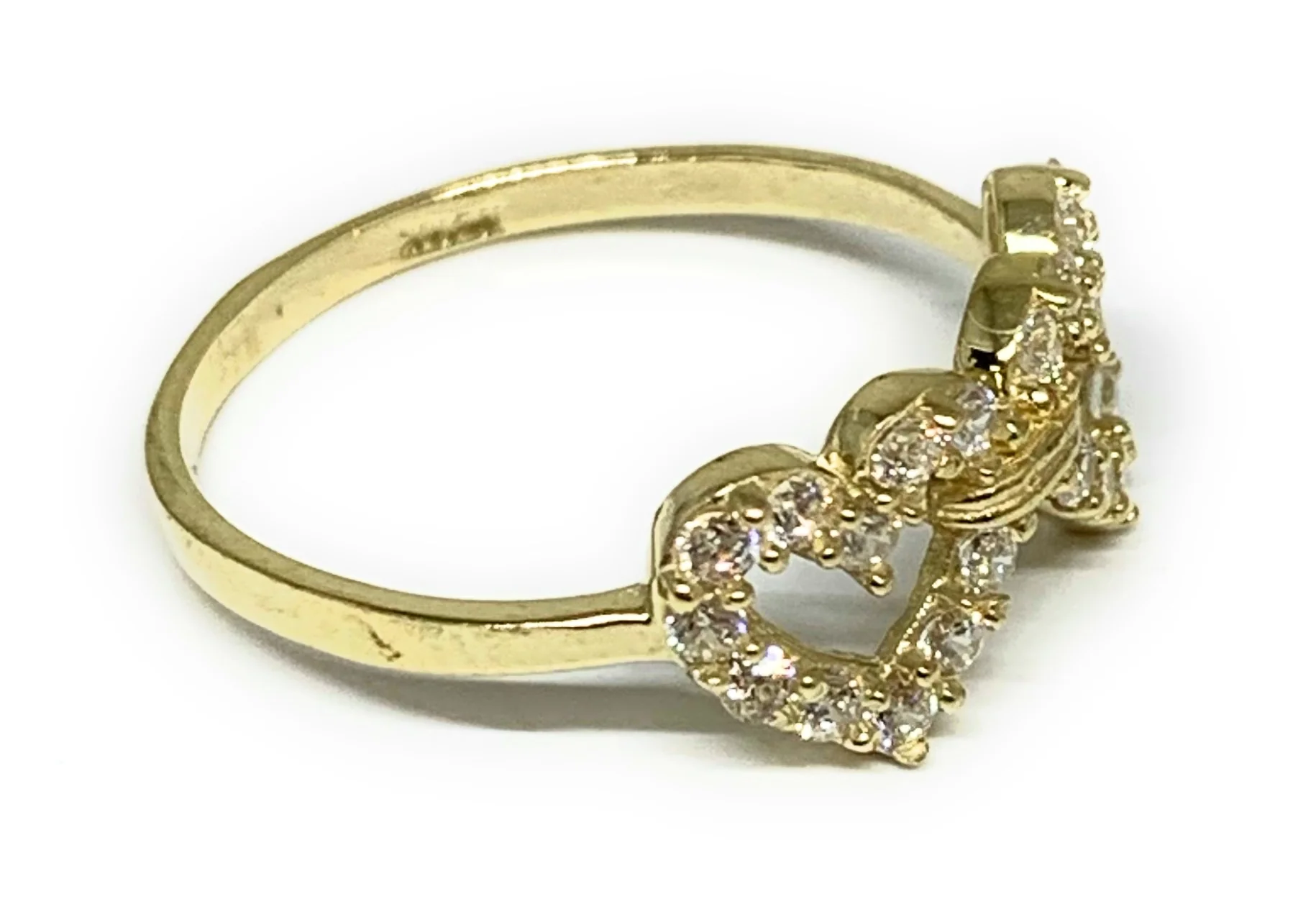10k Solid Gold Yellow Gold Double Heart CZ Ring - Image 2