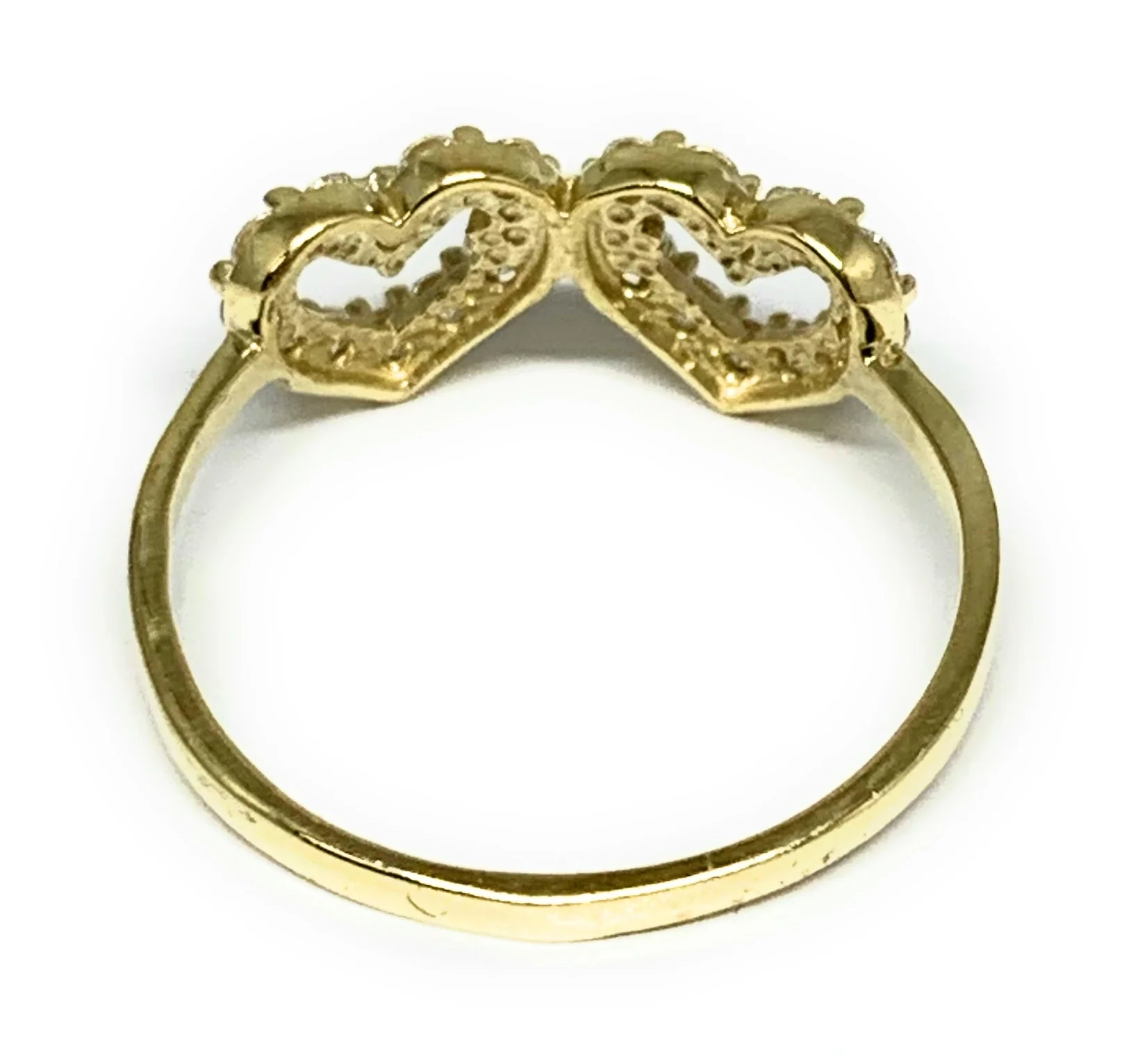 10k Solid Gold Yellow Gold Double Heart CZ Ring - Image 3